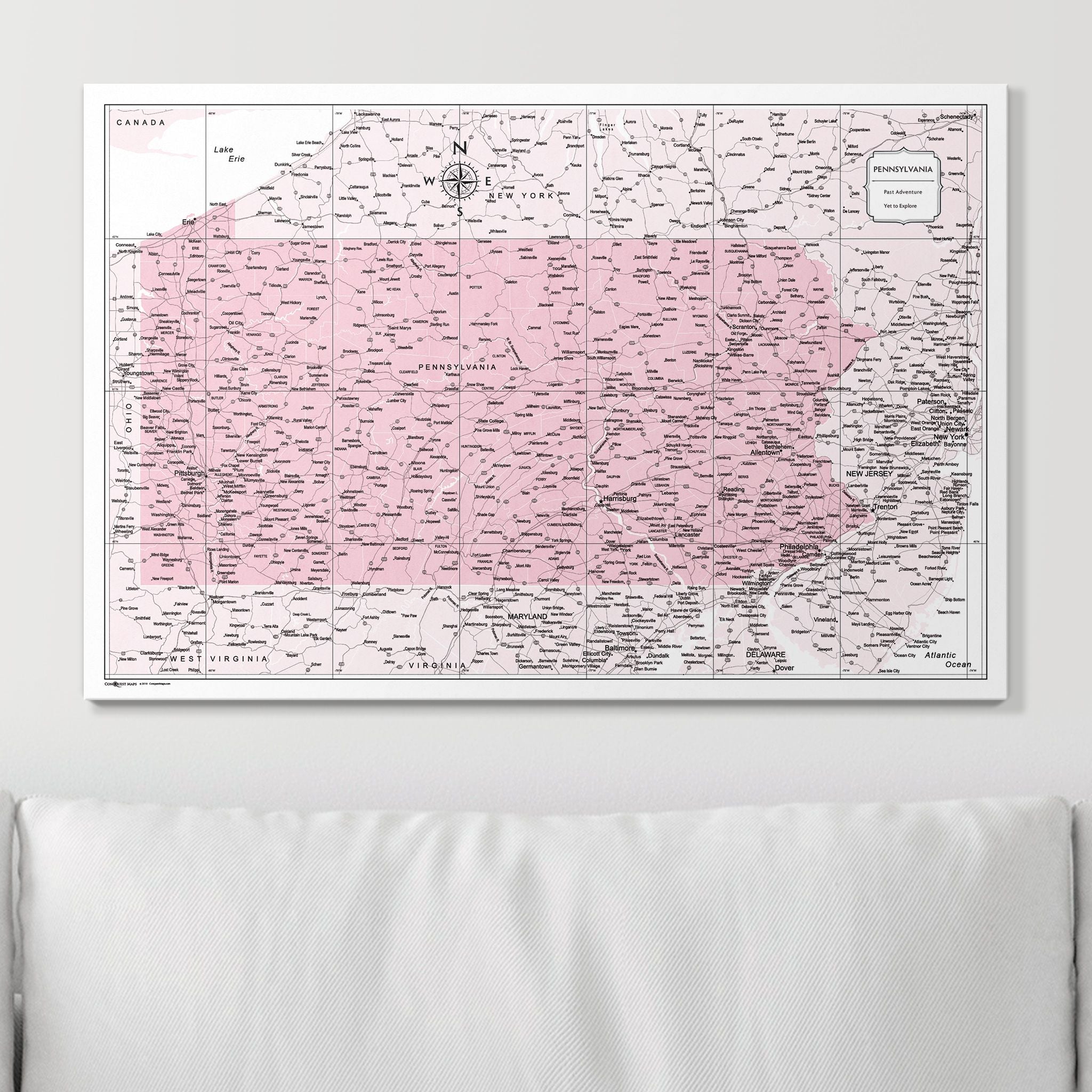Push Pin Pennsylvania Map (Pin Board) - Pink Color Splash CM Pin Board