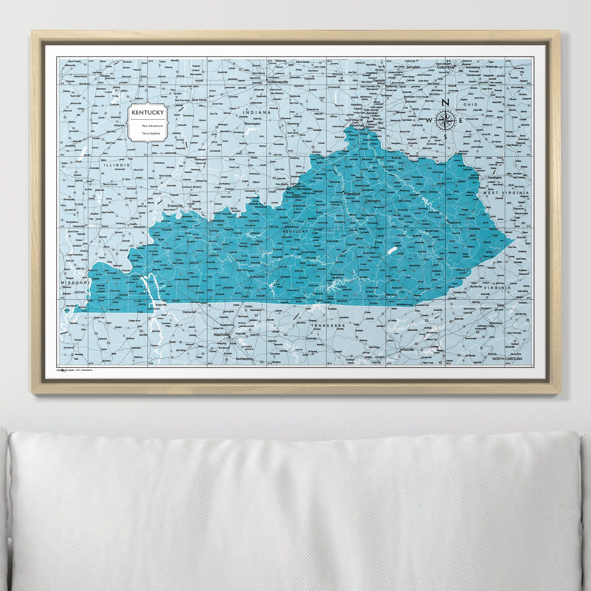 Push Pin Kentucky Map (Pin Board) - Teal Color Splash CM Pin Board