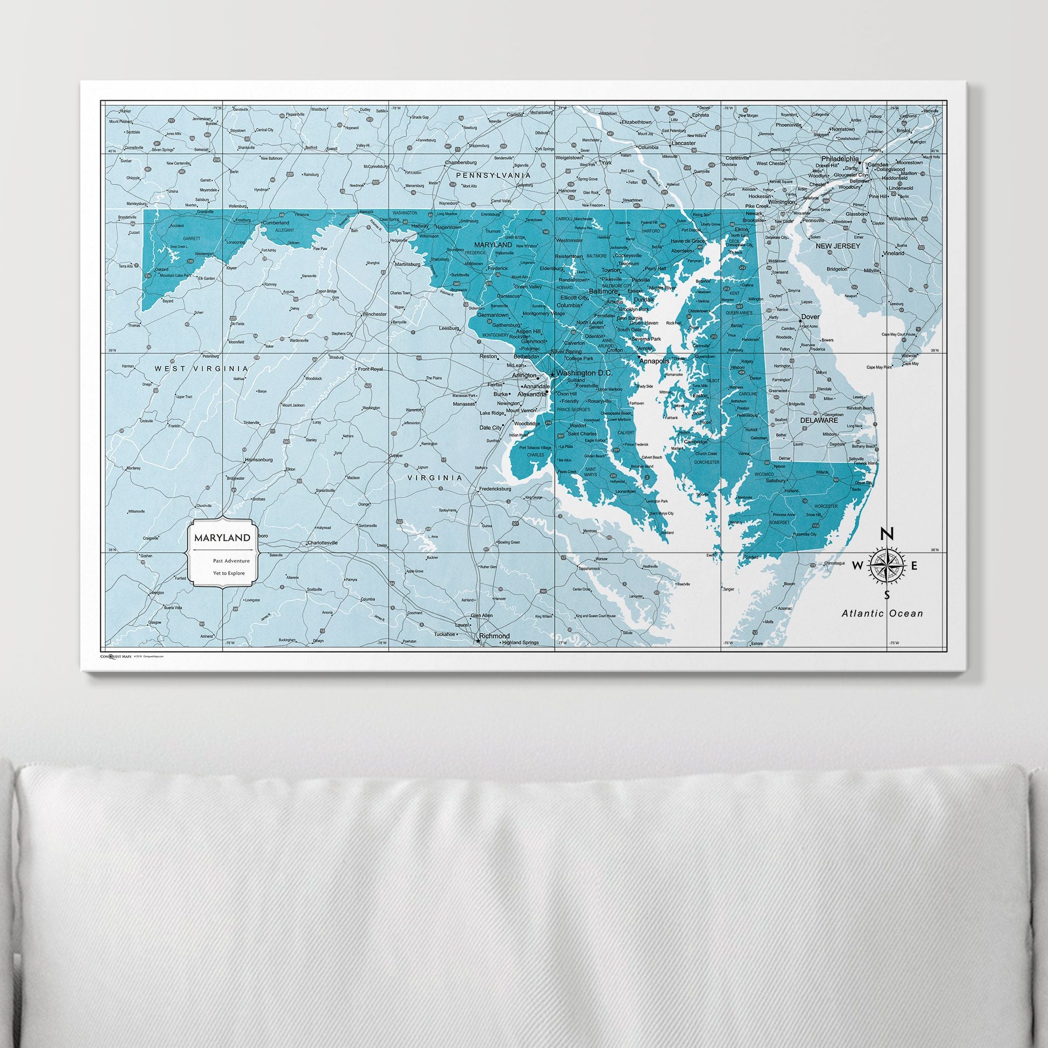 Push Pin Maryland Map (Pin Board) - Teal Color Splash CM Pin Board