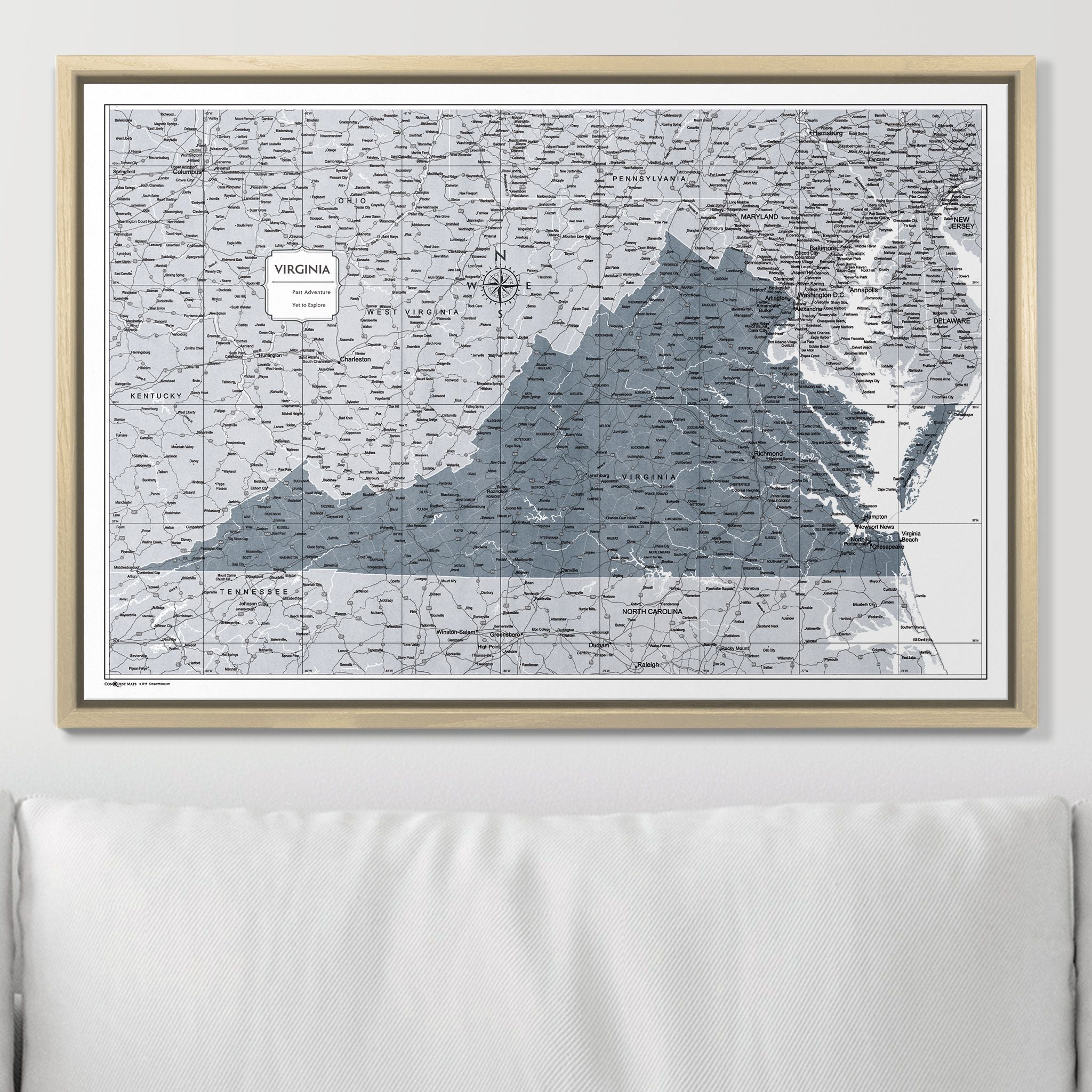 Push Pin Virginia Map (Pin Board) - Dark Gray Color Splash CM Pin Board