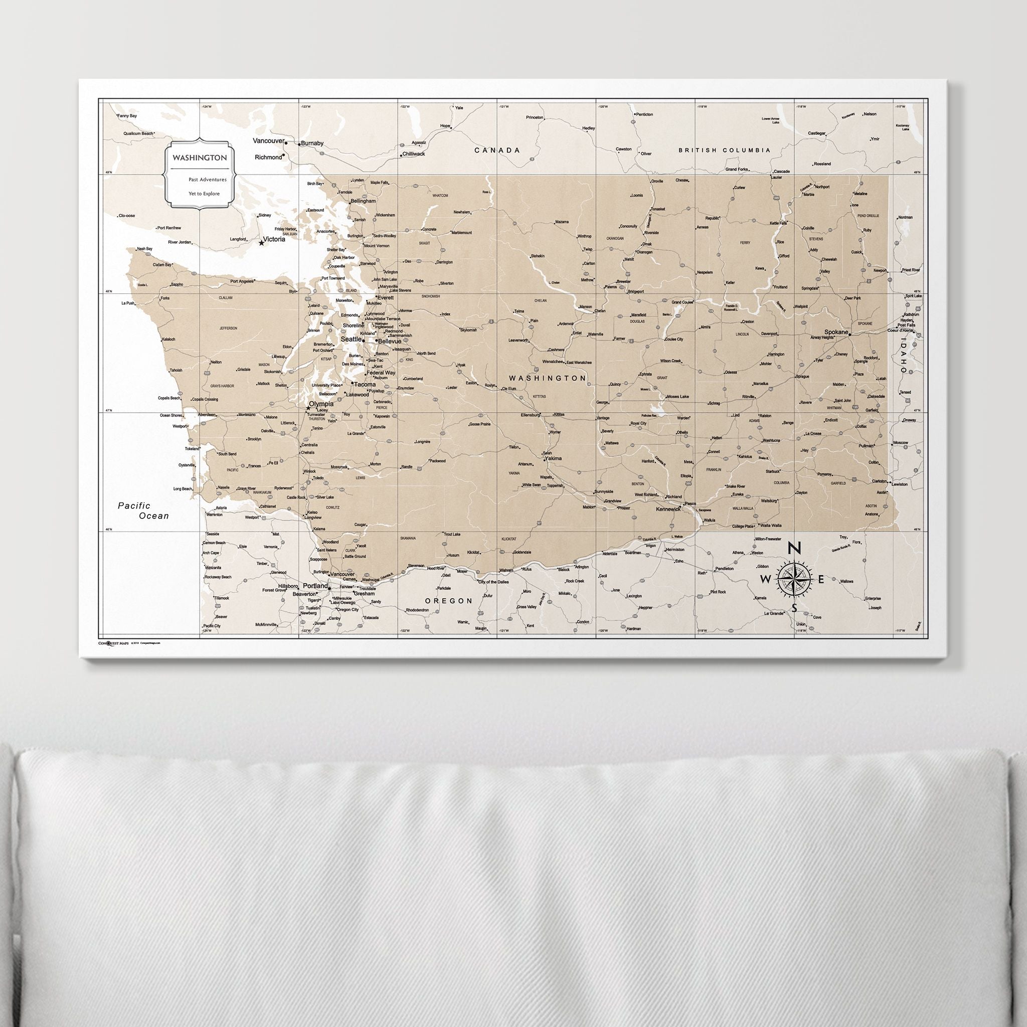 Push Pin Washington Map (Pin Board) - Light Brown Color Splash CM Pin Board
