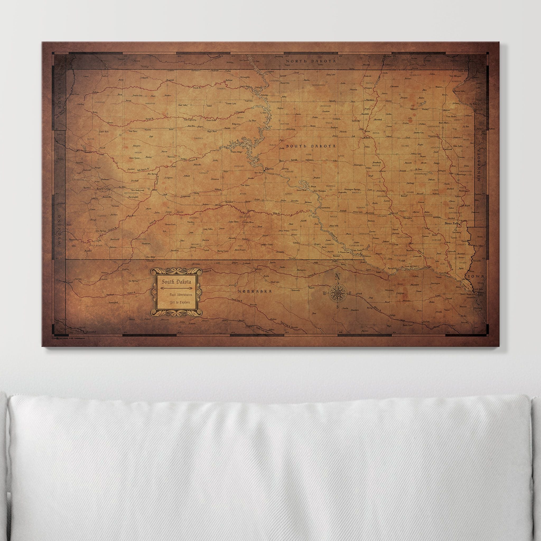 Push Pin South Dakota Map (Pin Board) - Golden Aged CM Pin Board