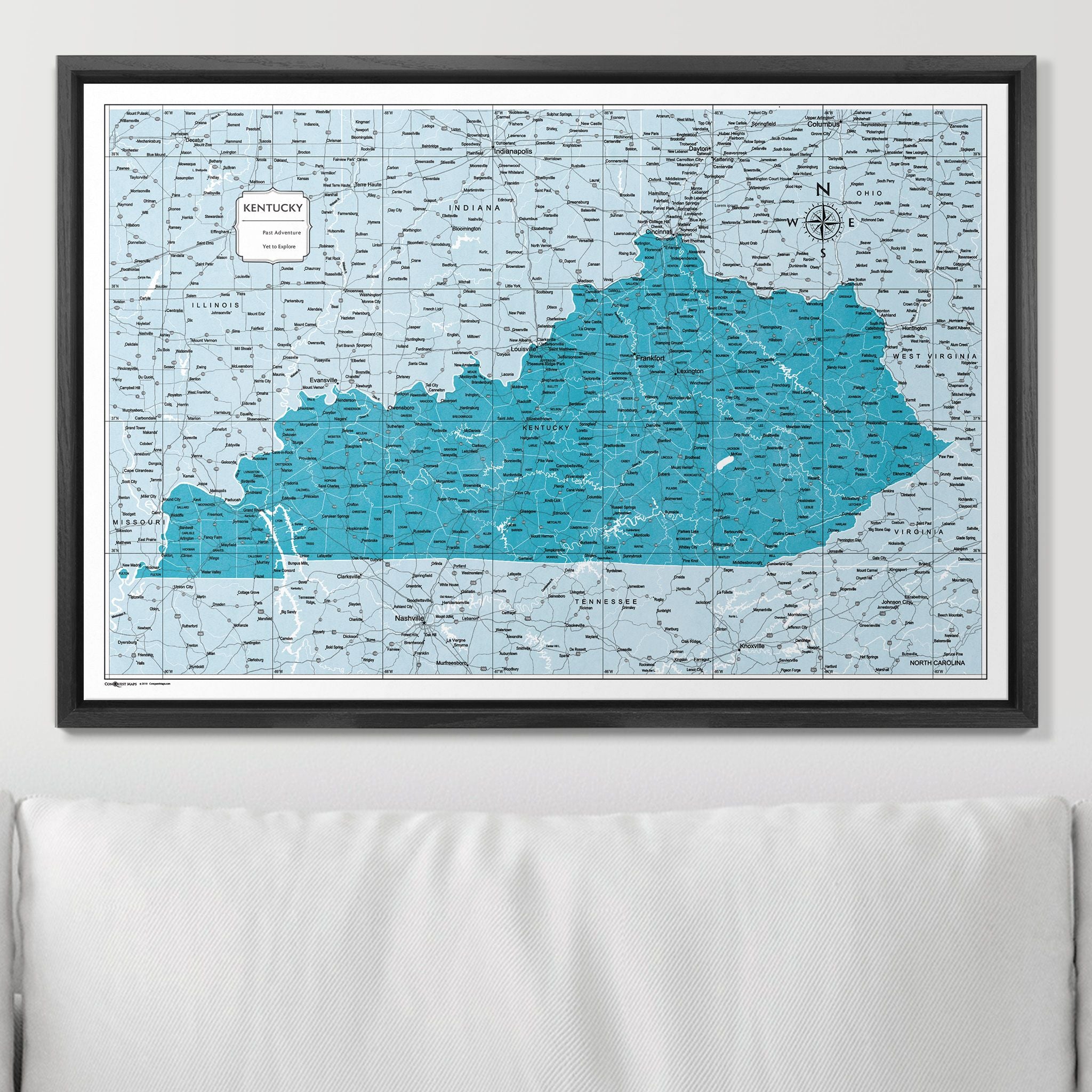 Push Pin Kentucky Map (Pin Board) - Teal Color Splash CM Pin Board