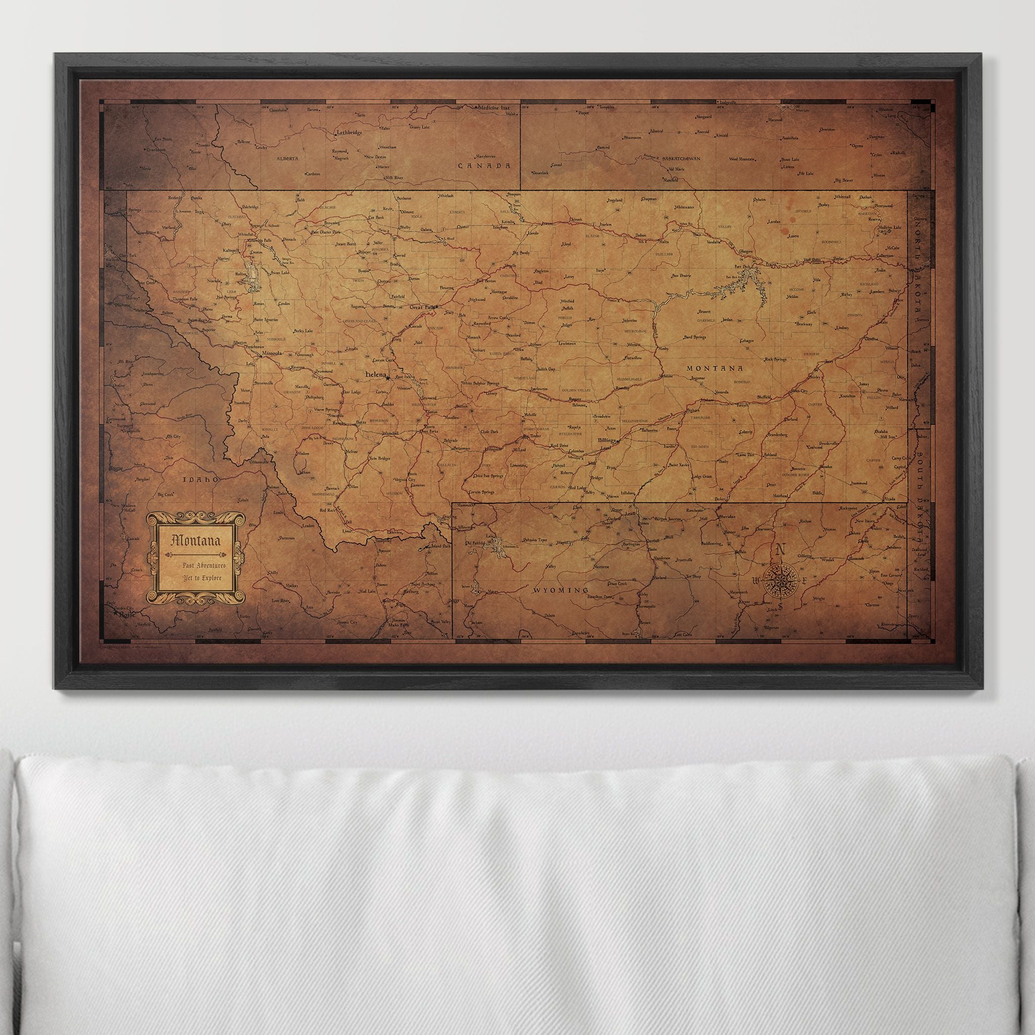 Push Pin Montana Map (Pin Board) - Golden Aged CM Pin Board