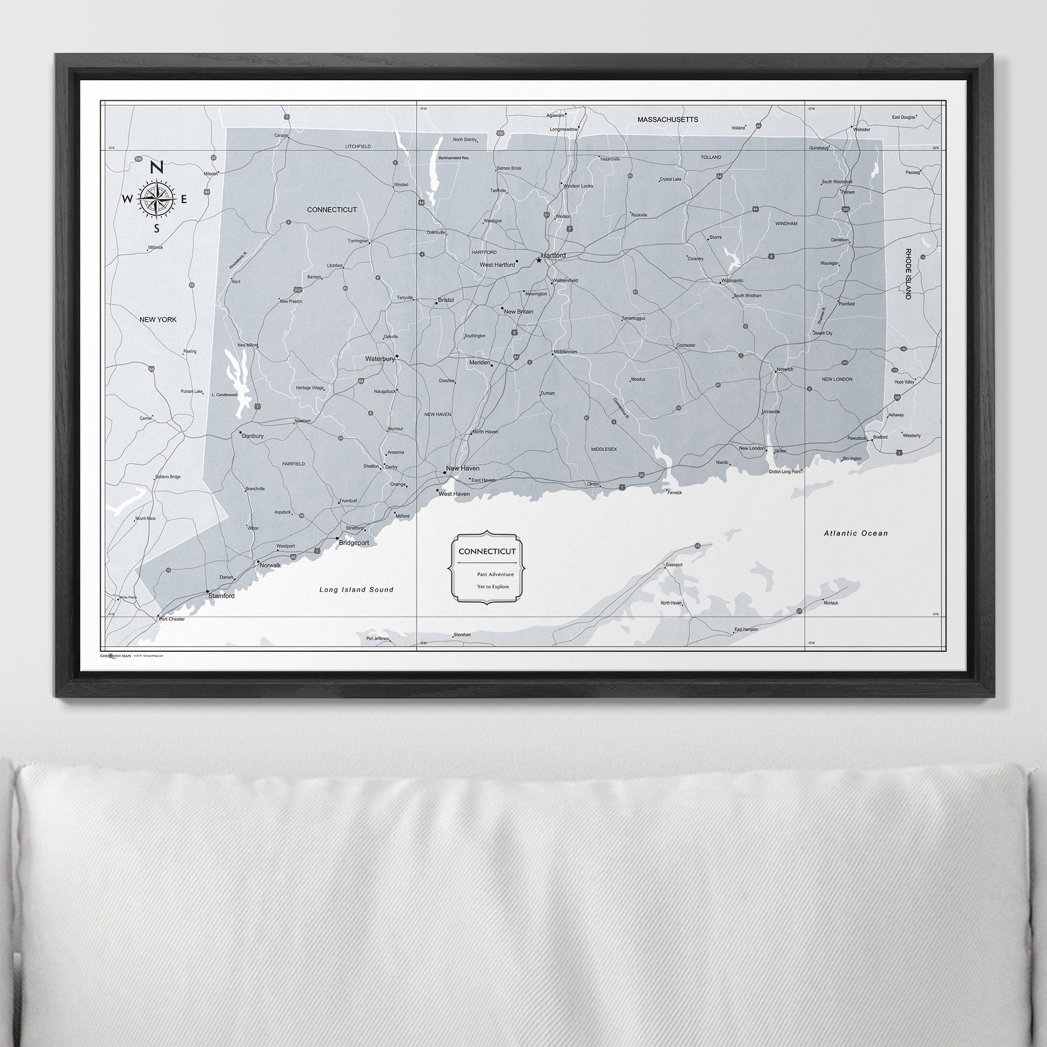 Push Pin Connecticut Map (Pin Board) - Light Gray Color Splash CM Pin Board