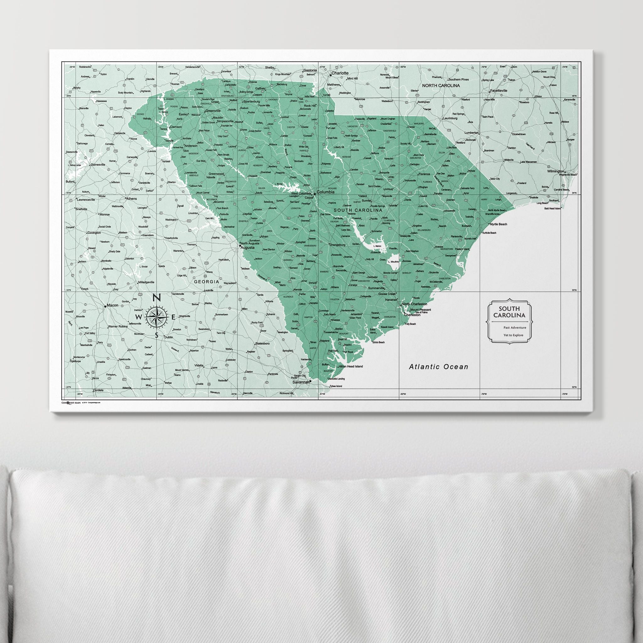 Push Pin South Carolina Map (Pin Board) - Green Color Splash CM Pin Board