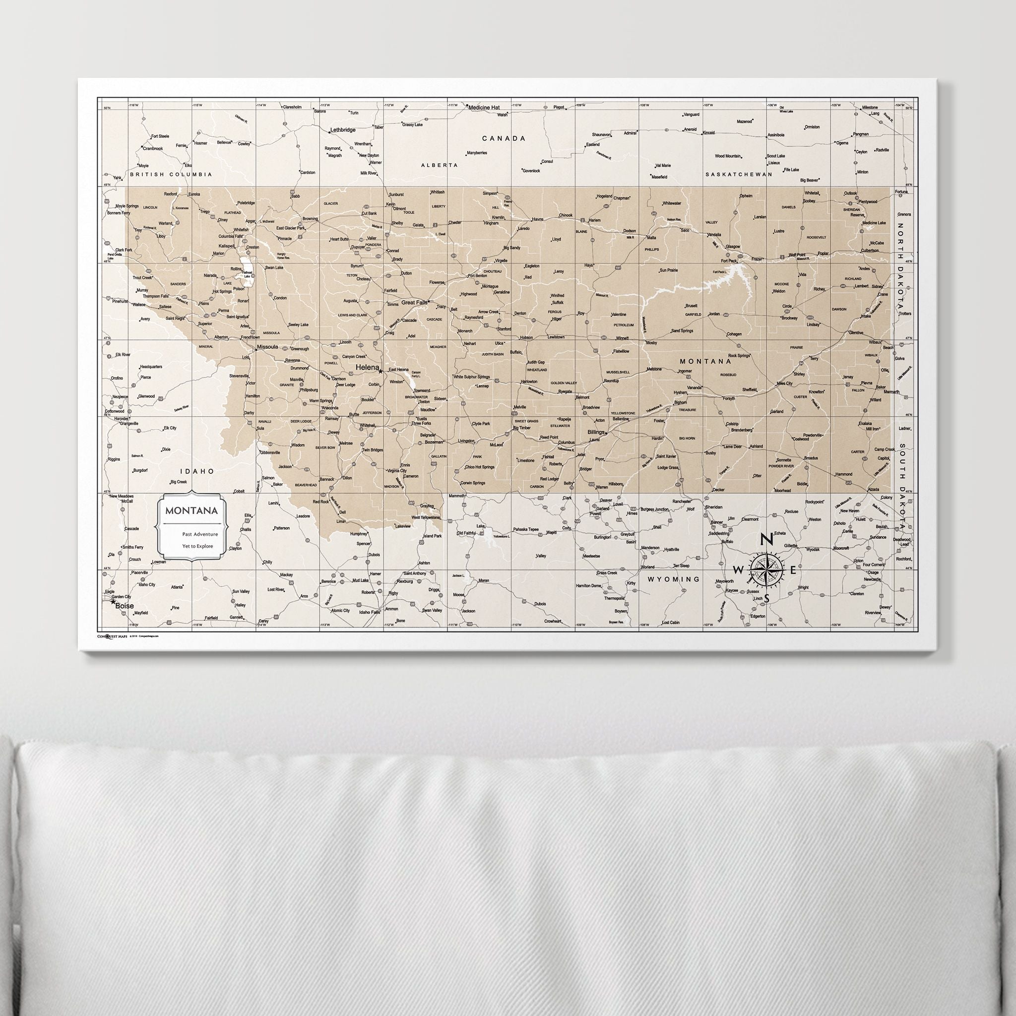 Push Pin Montana Map (Pin Board) - Light Brown Color Splash CM Pin Board