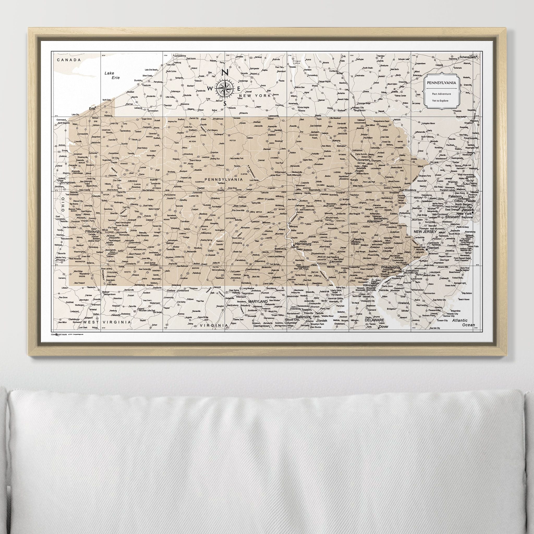 Push Pin Pennsylvania Map (Pin Board) - Light Brown Color Splash CM Pin Board