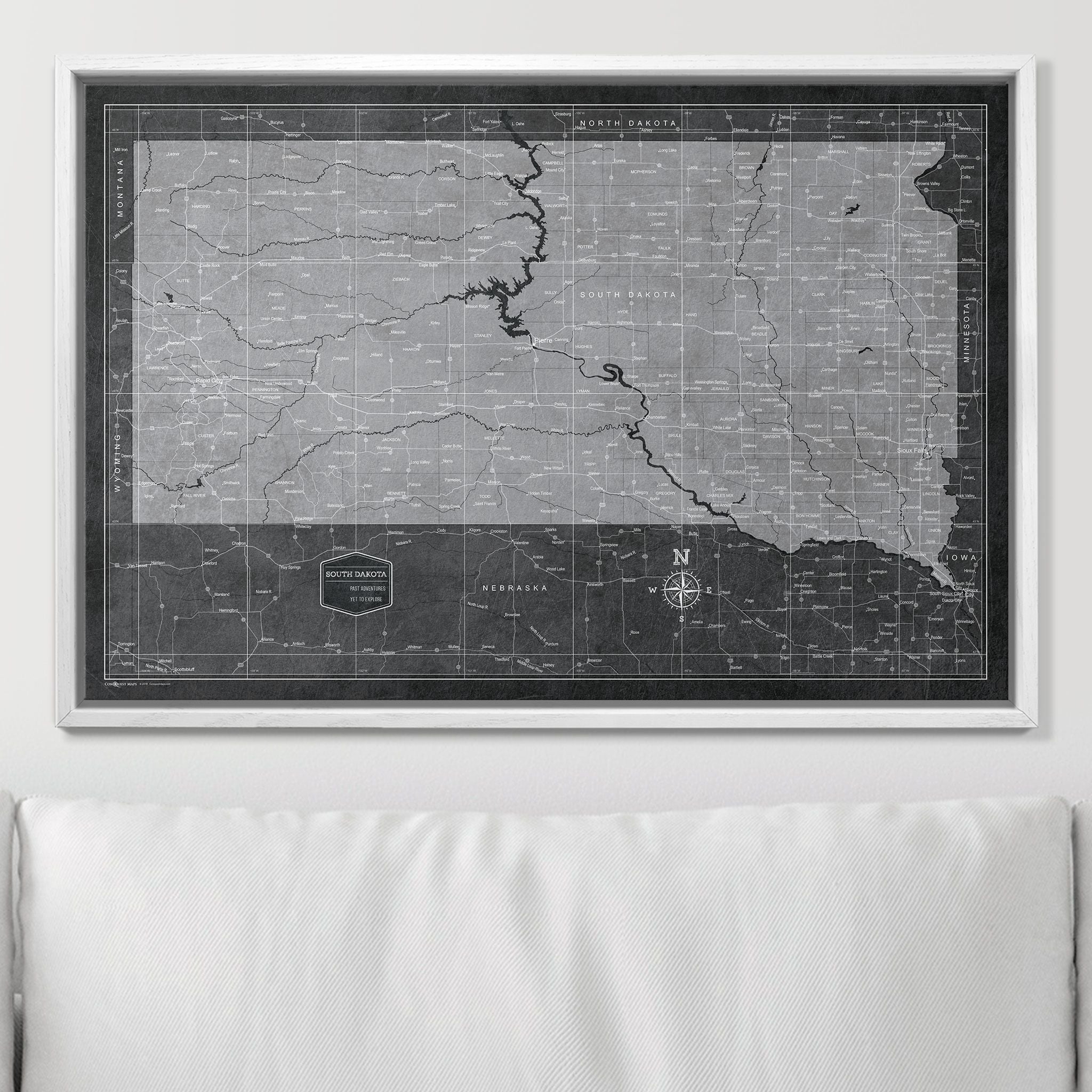 Push Pin South Dakota Map (Pin Board) - Modern Slate CM Pin Board