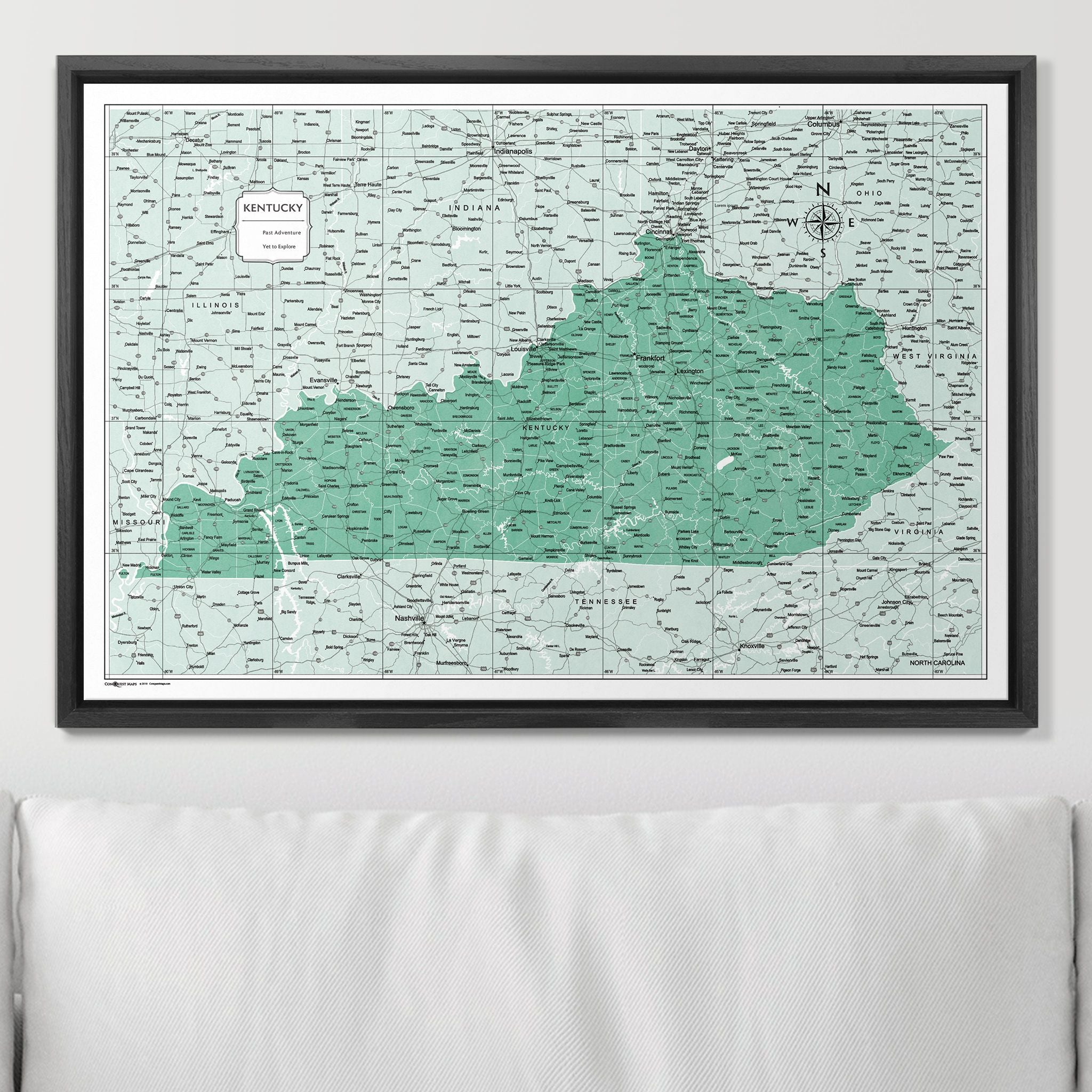 Push Pin Kentucky Map (Pin Board) - Green Color Splash CM Pin Board