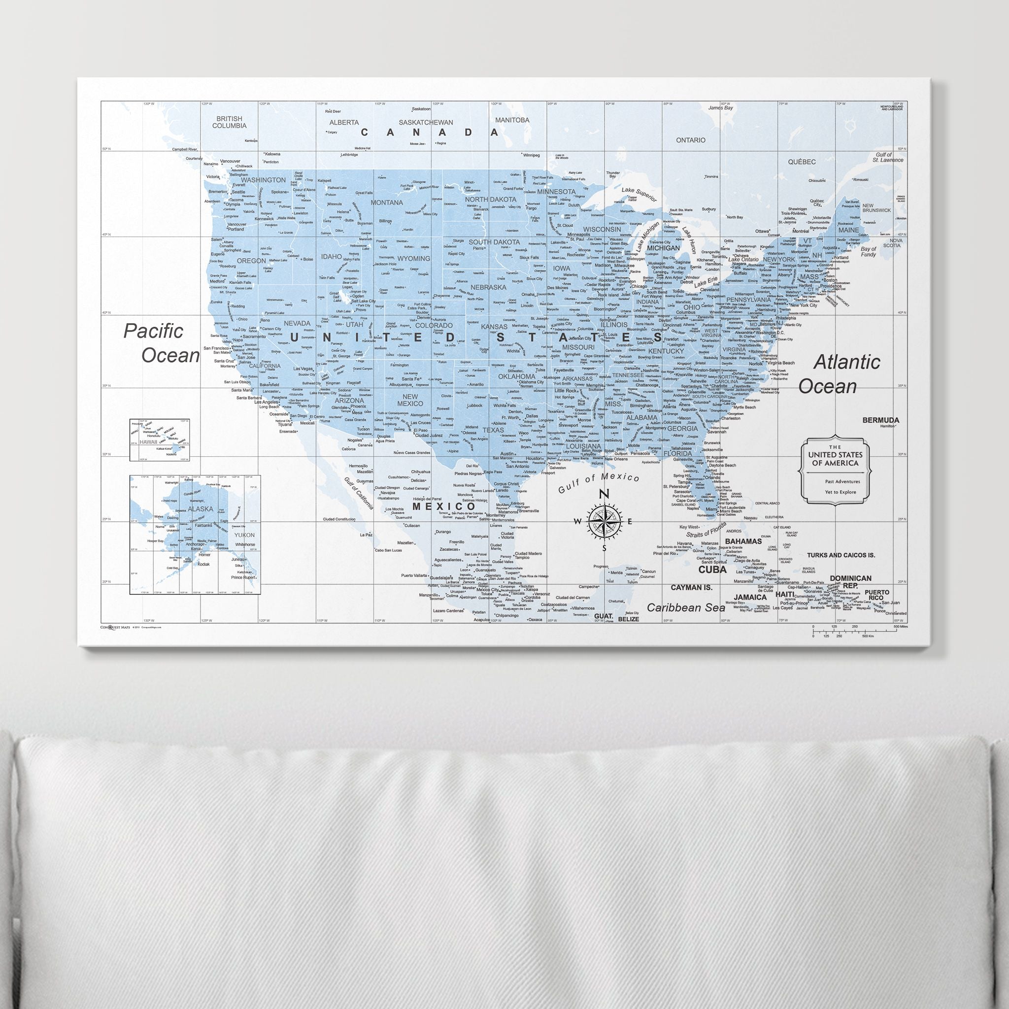 Push Pin USA Map (Pin Board) - Light Blue Color Splash CM Pin Board