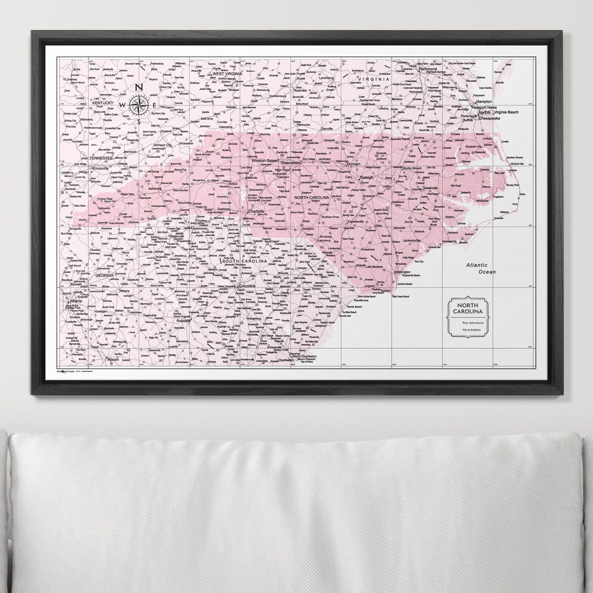 Push Pin North Carolina Map (Pin Board) - Pink Color Splash CM Pin Board