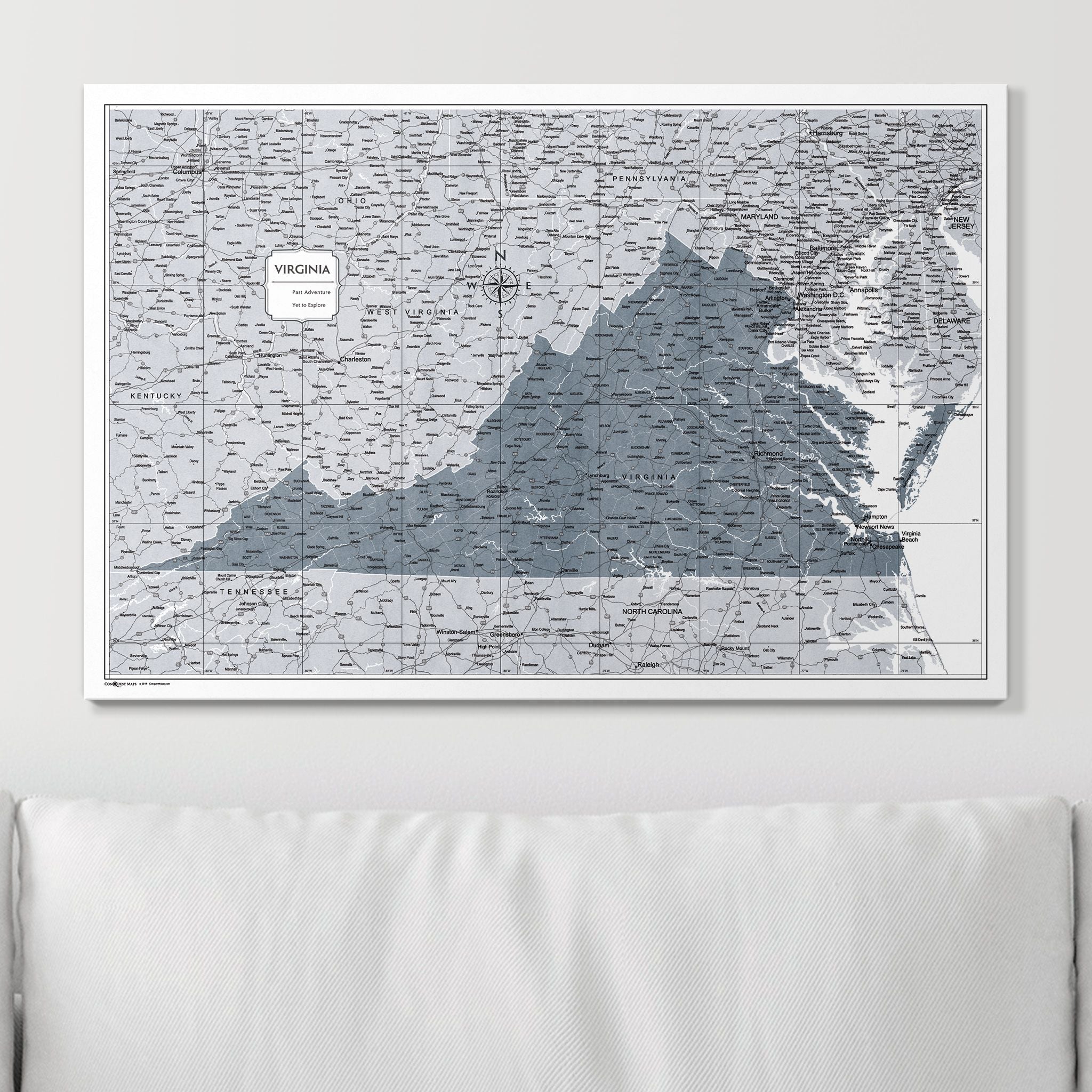Push Pin Virginia Map (Pin Board) - Dark Gray Color Splash CM Pin Board