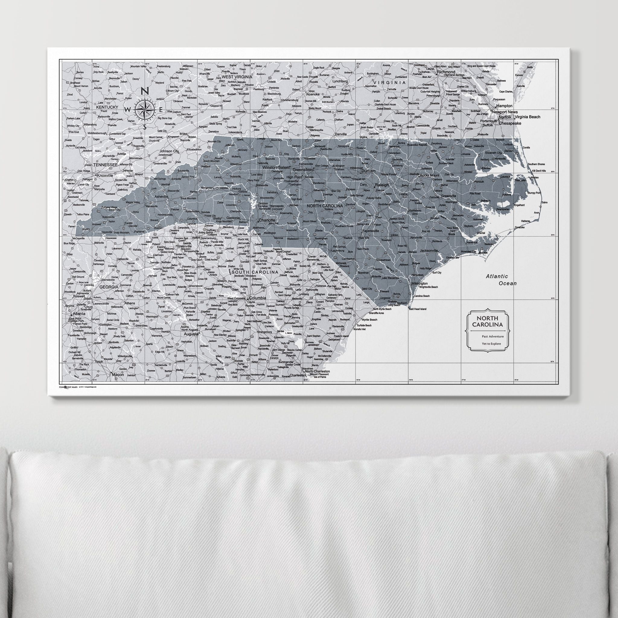 Push Pin North Carolina Map (Pin Board) - Dark Gray Color Splash CM Pin Board