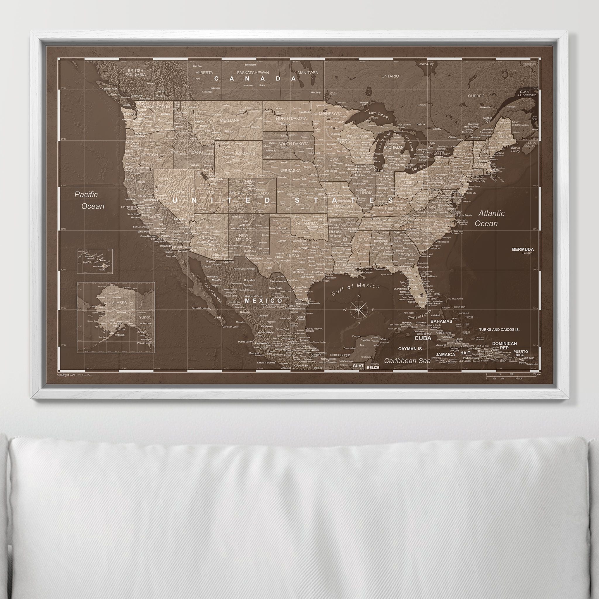 Push Pin USA Map (Pin Board) - Deep Espresso CM Pin Board