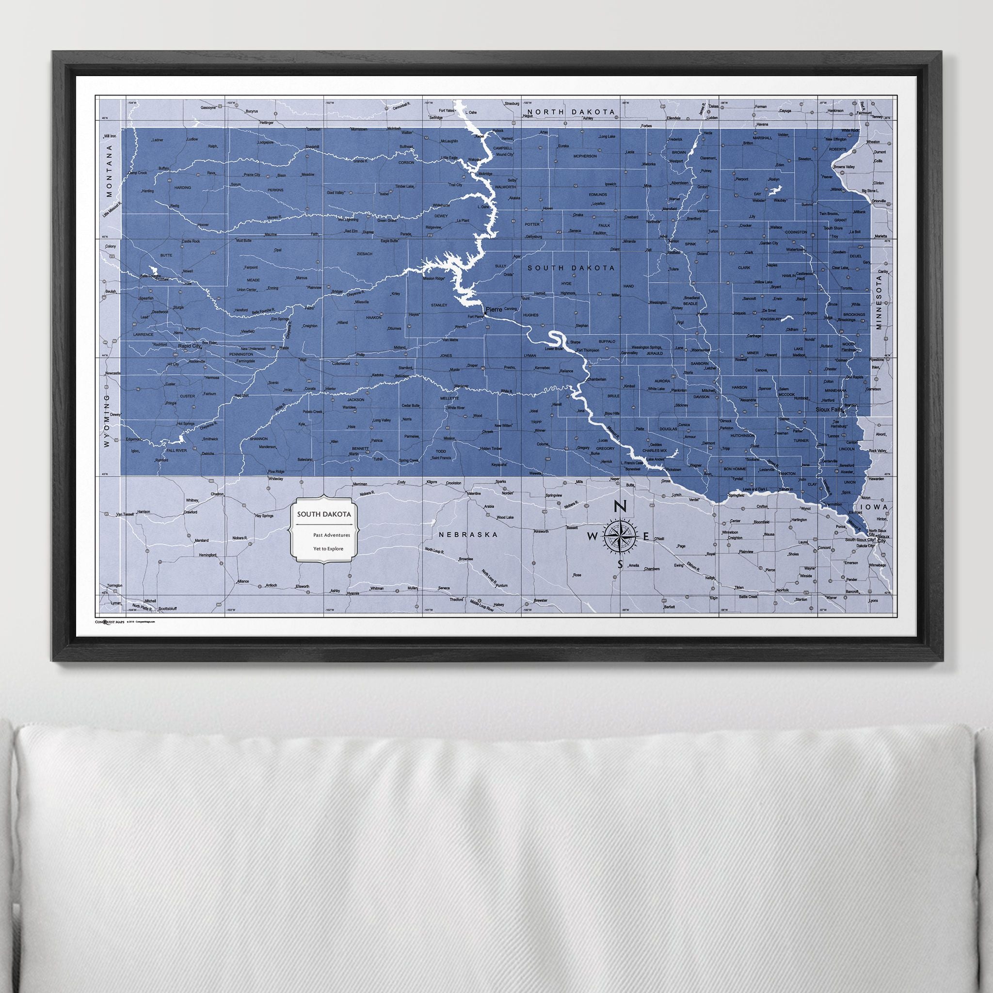 Push Pin South Dakota Map (Pin Board) - Navy Color Splash CM Pin Board