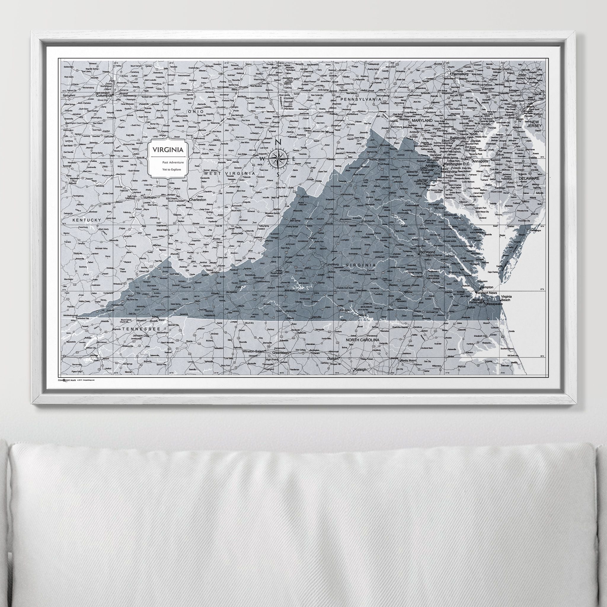 Push Pin Virginia Map (Pin Board) - Dark Gray Color Splash CM Pin Board