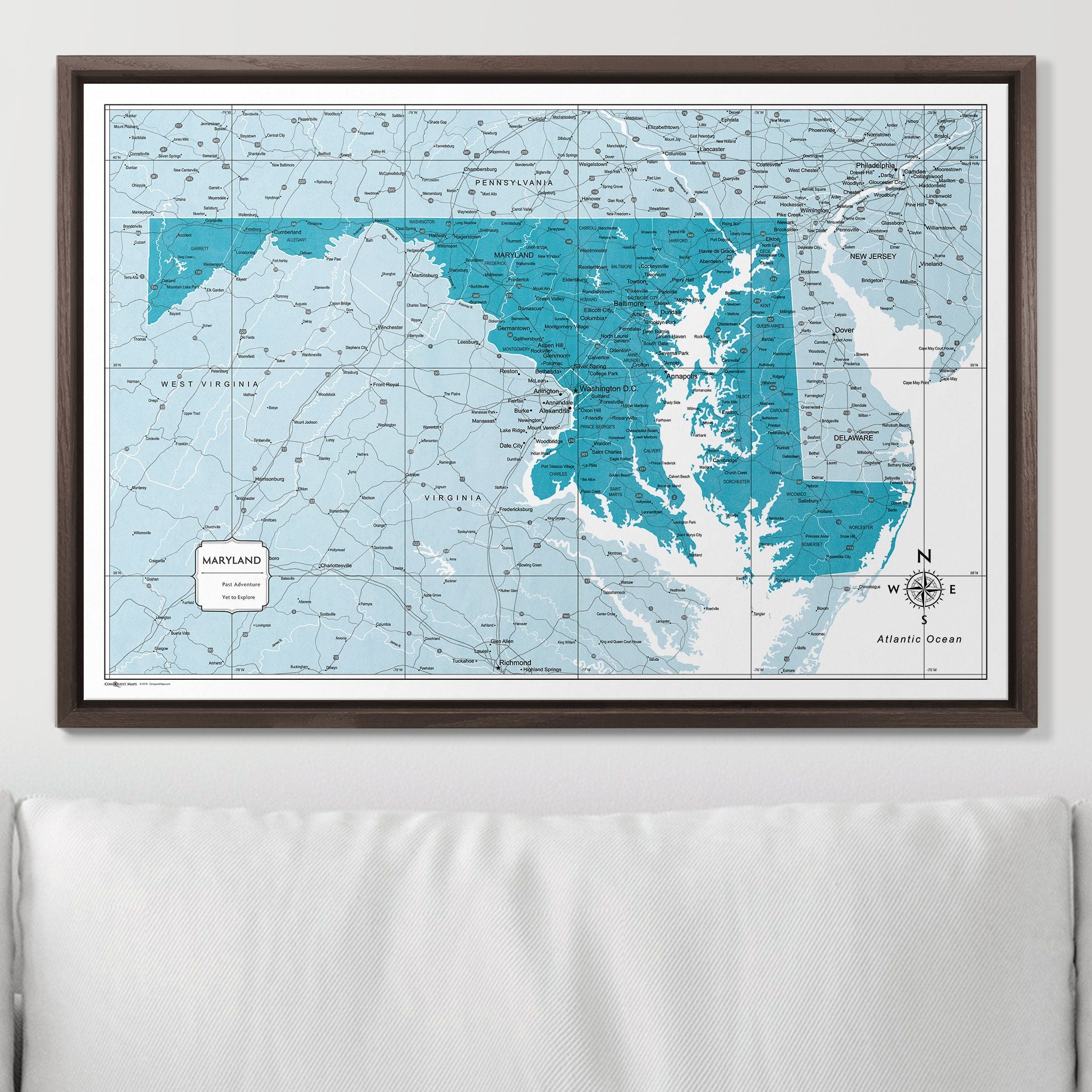 Push Pin Maryland Map (Pin Board) - Teal Color Splash CM Pin Board