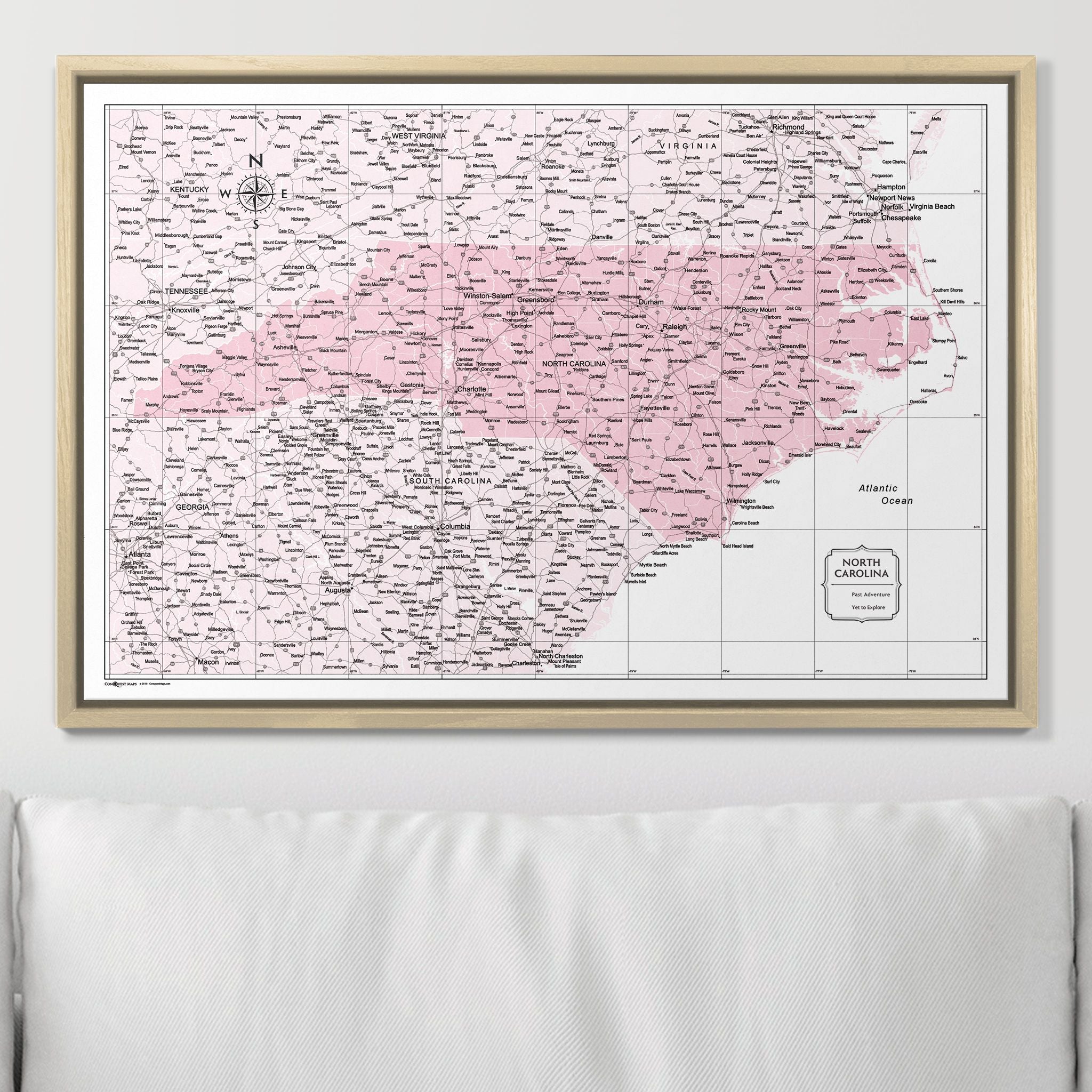 Push Pin North Carolina Map (Pin Board) - Pink Color Splash CM Pin Board