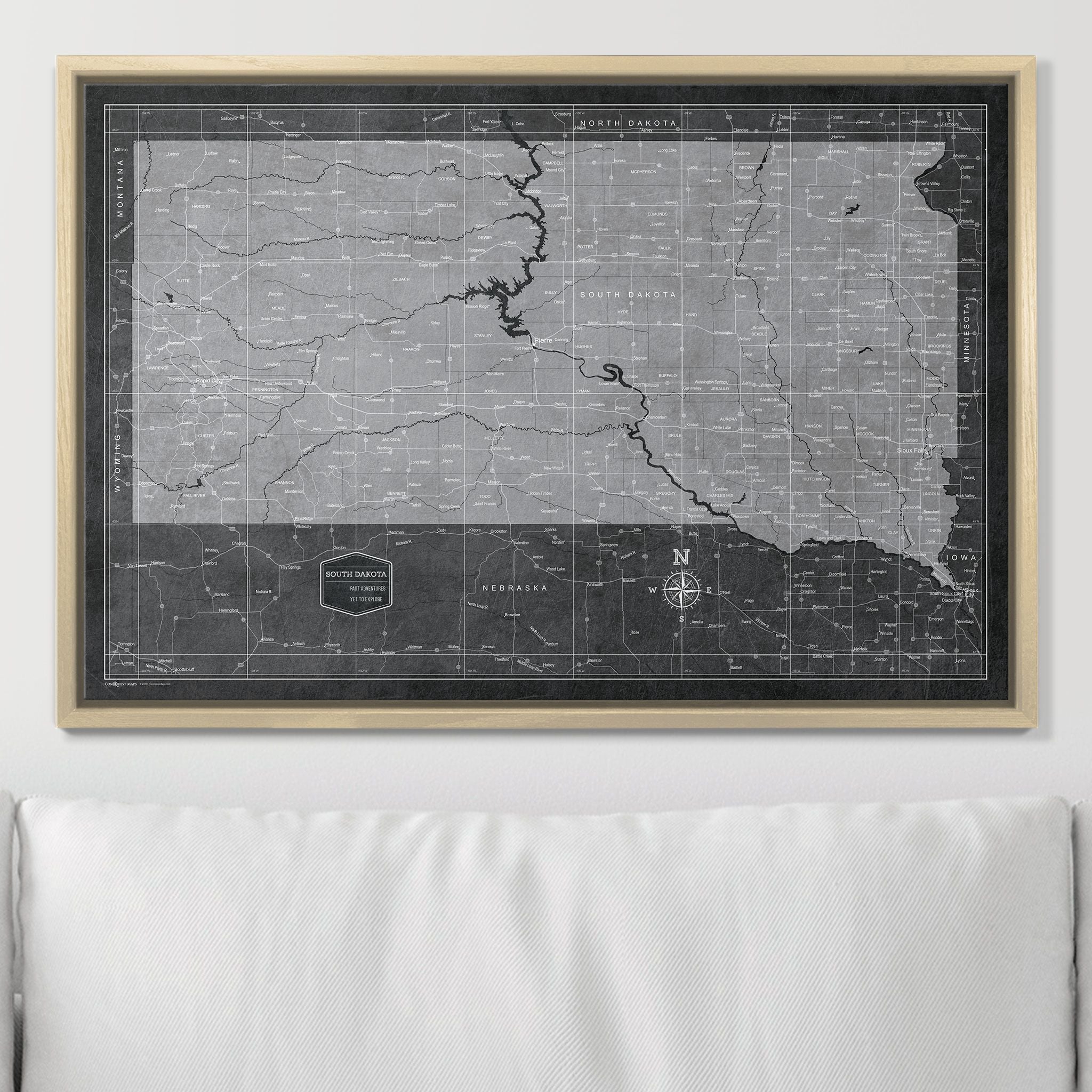 Push Pin South Dakota Map (Pin Board) - Modern Slate CM Pin Board