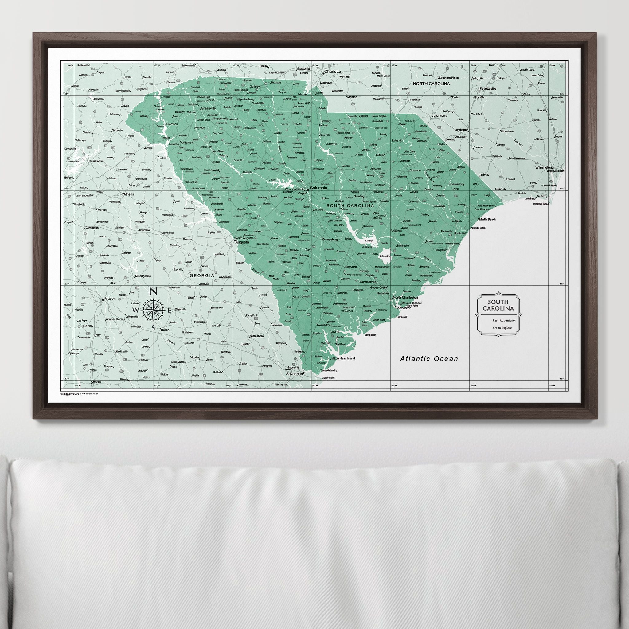 Push Pin South Carolina Map (Pin Board) - Green Color Splash CM Pin Board