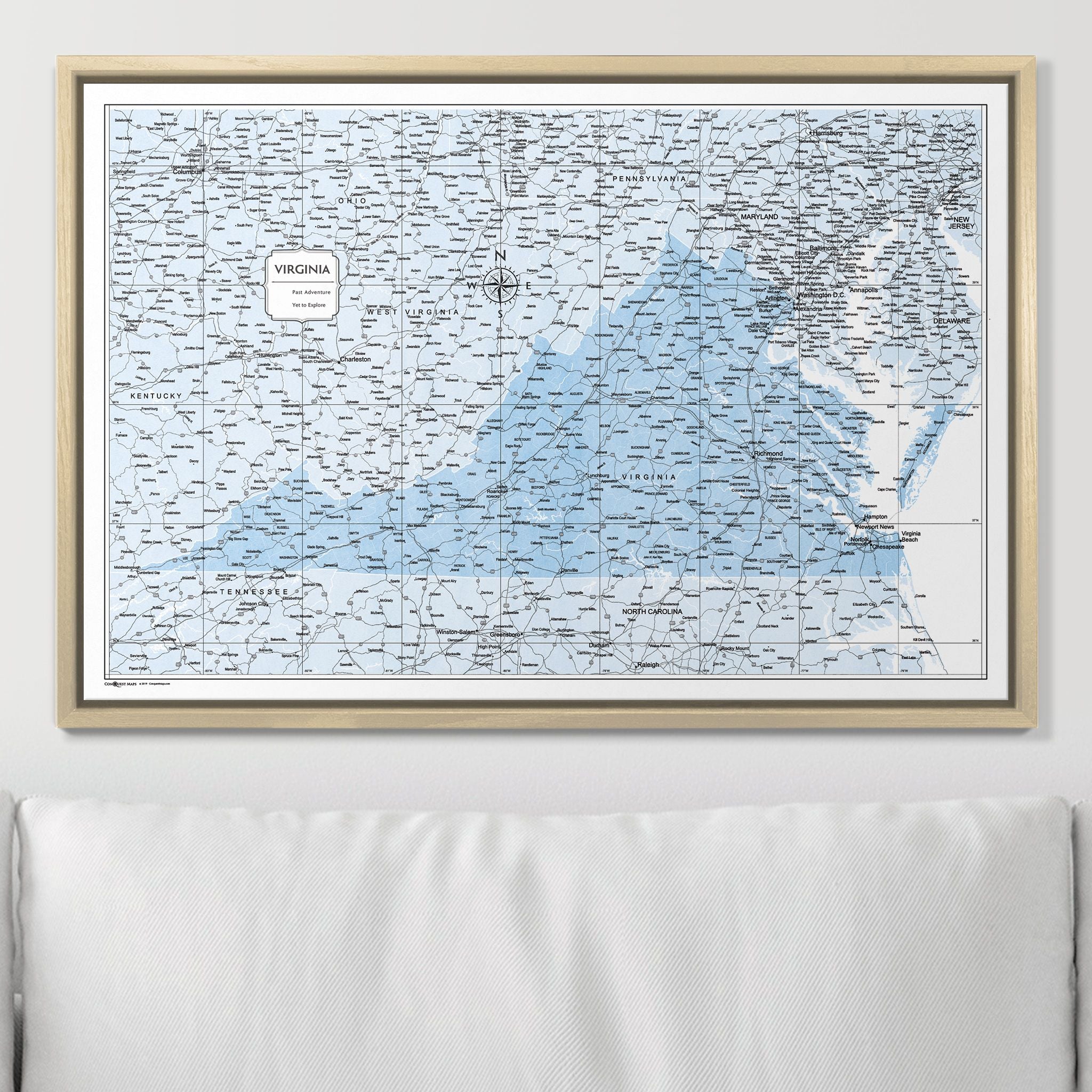 Push Pin Virginia Map (Pin Board) - Light Blue Color Splash CM Pin Board
