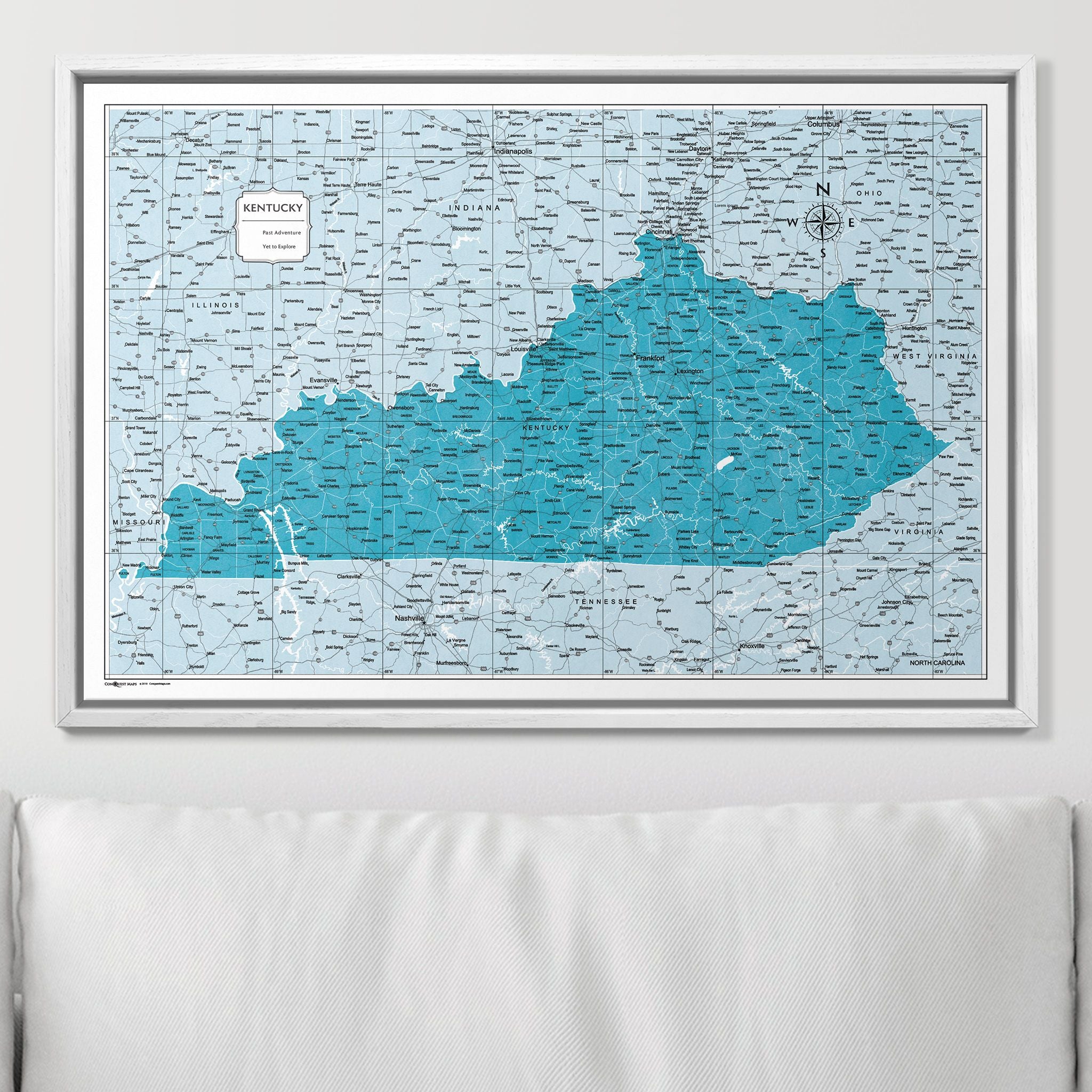 Push Pin Kentucky Map (Pin Board) - Teal Color Splash CM Pin Board