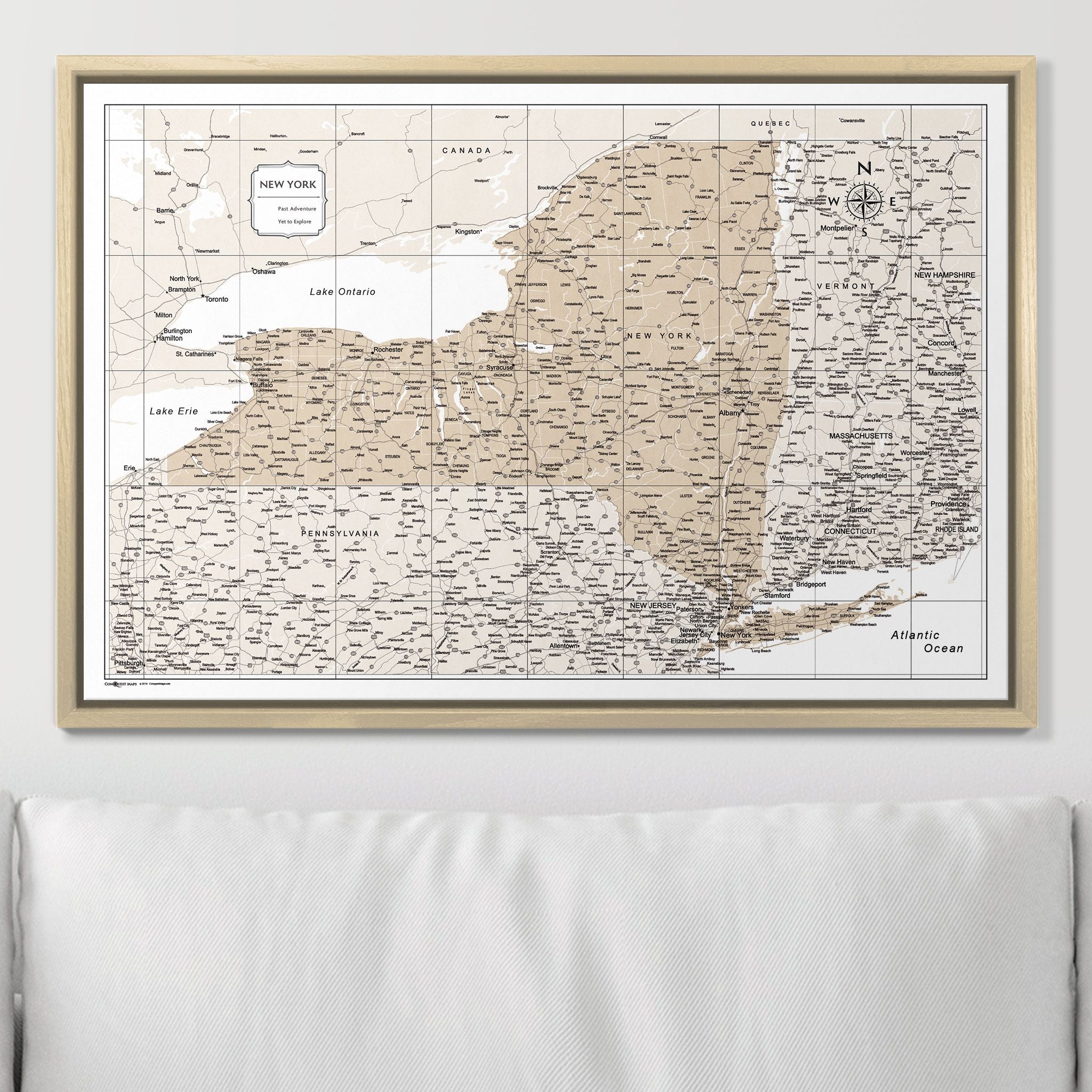 Push Pin New York Map (Pin Board) - Light Brown Color Splash CM Pin Board