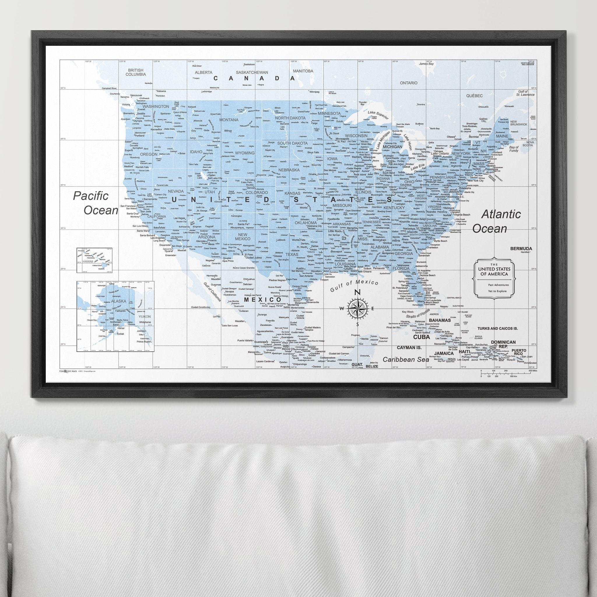 Push Pin USA Map (Pin Board) - Light Blue Color Splash CM Pin Board