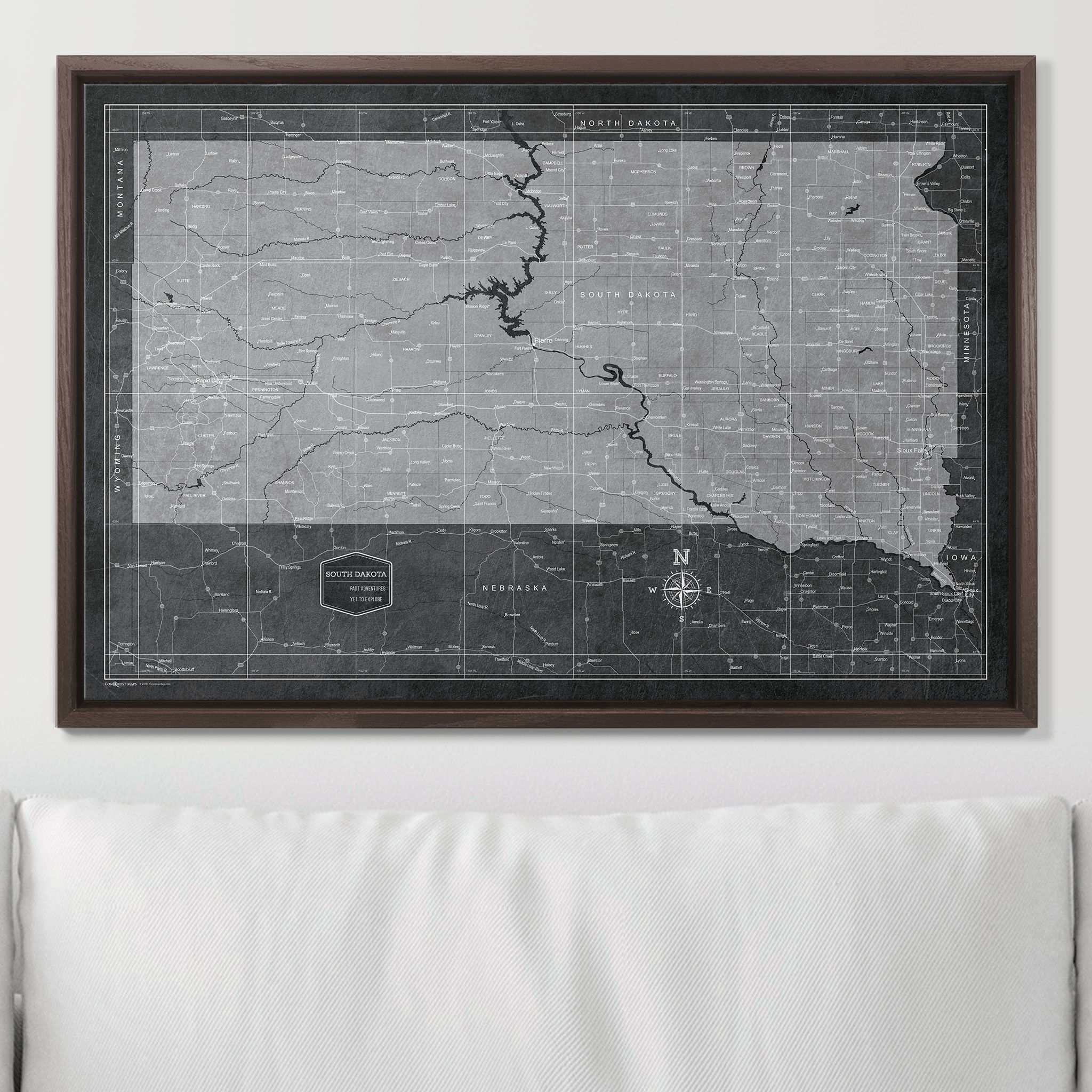 Push Pin South Dakota Map (Pin Board) - Modern Slate CM Pin Board