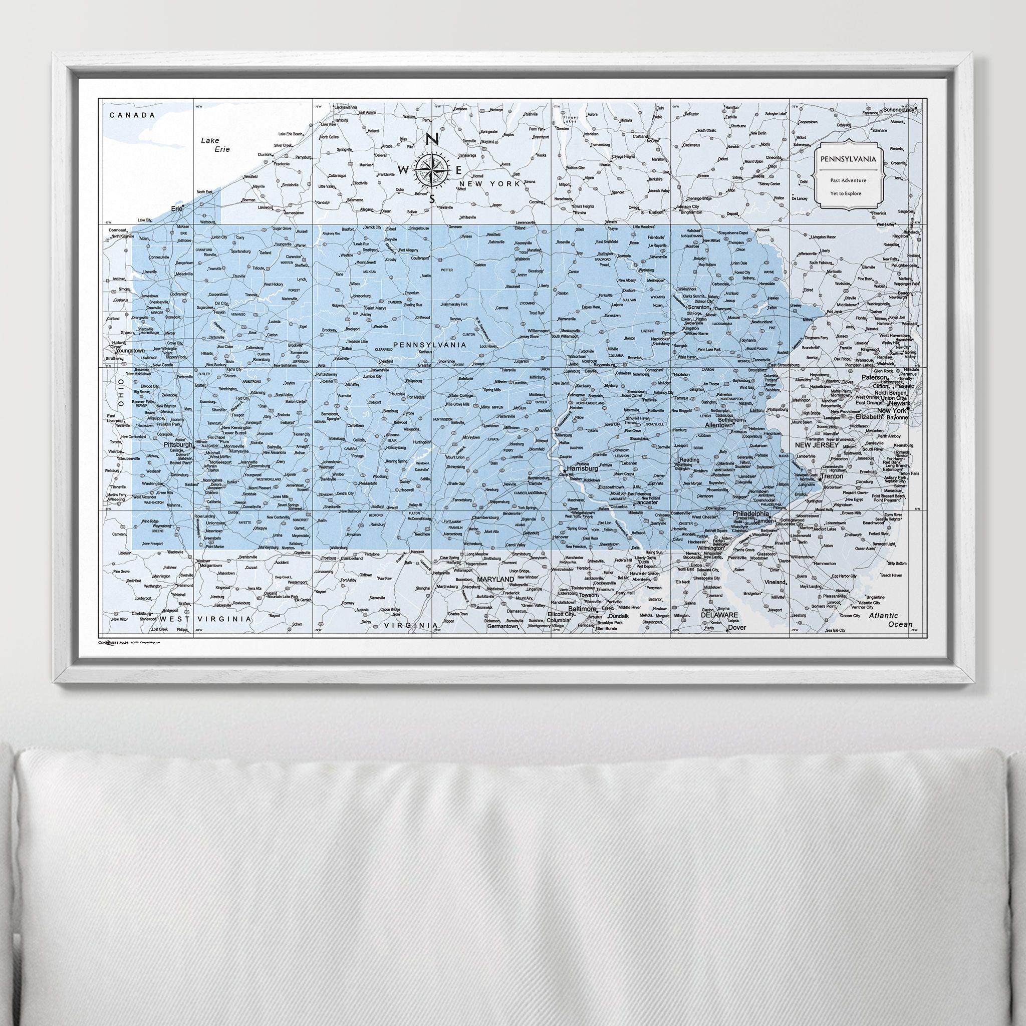 Push Pin Pennsylvania Map (Pin Board) - Light Blue Color Splash CM Pin Board