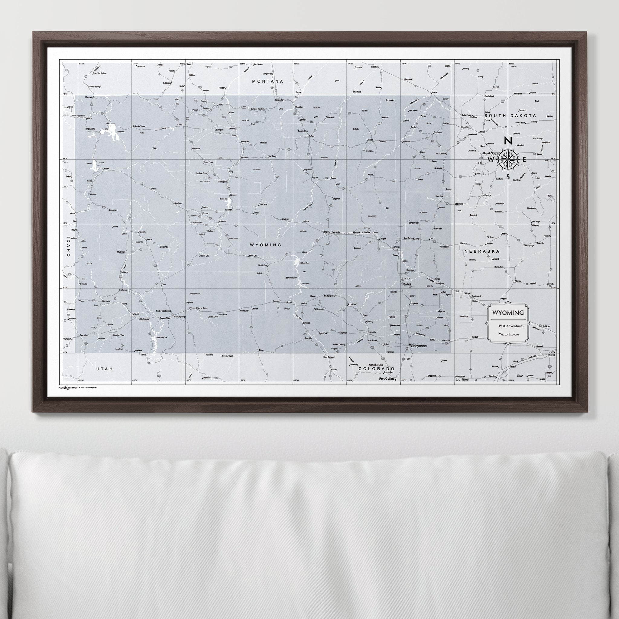 Push Pin Wyoming Map (Pin Board) - Light Gray Color Splash CM Pin Board