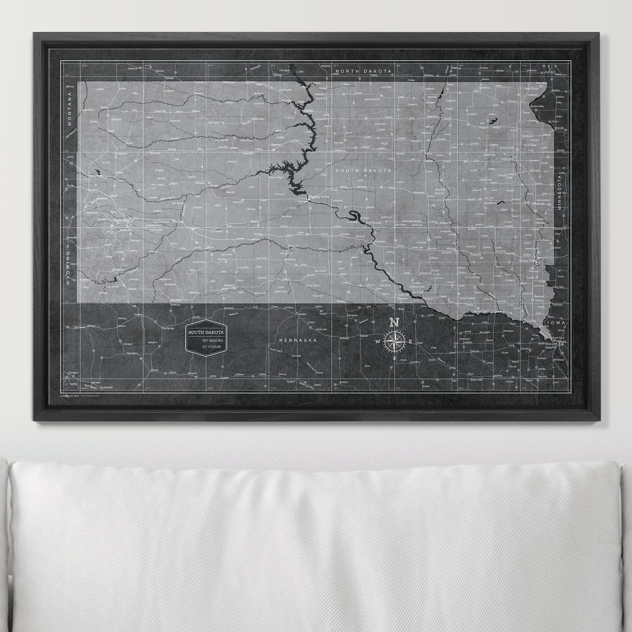 Push Pin South Dakota Map (Pin Board) - Modern Slate CM Pin Board