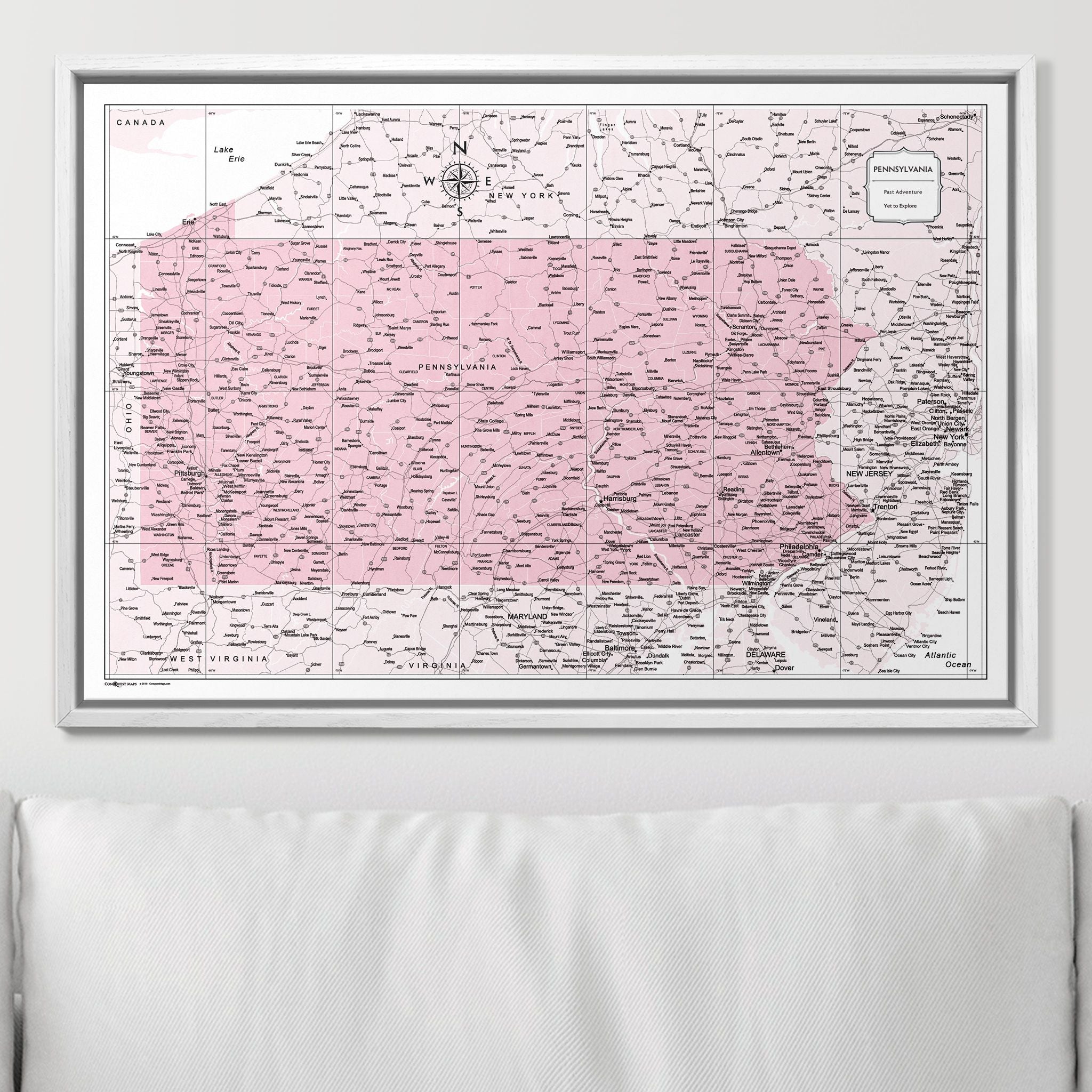 Push Pin Pennsylvania Map (Pin Board) - Pink Color Splash CM Pin Board
