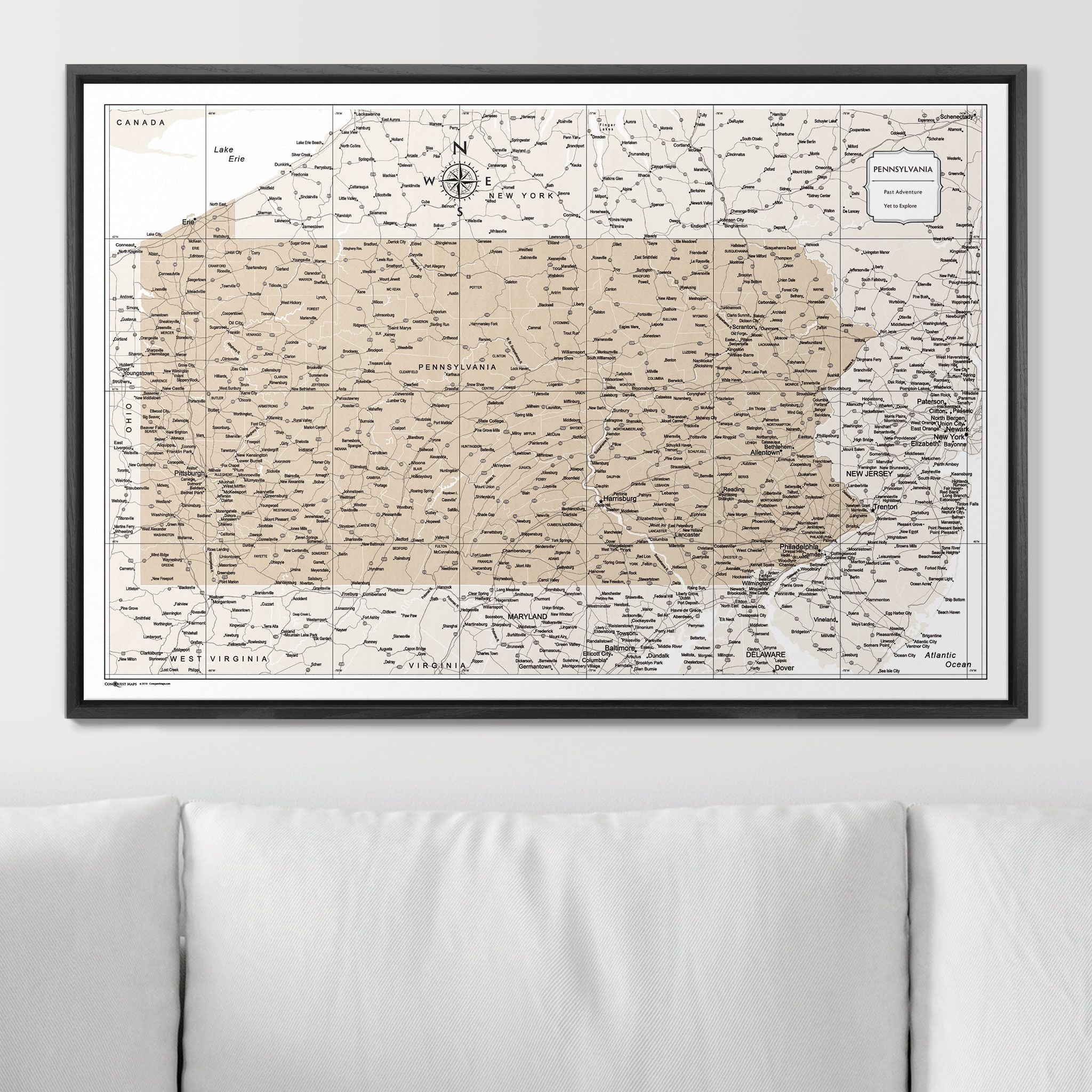 Push Pin Pennsylvania Map (Pin Board) - Light Brown Color Splash CM Pin Board