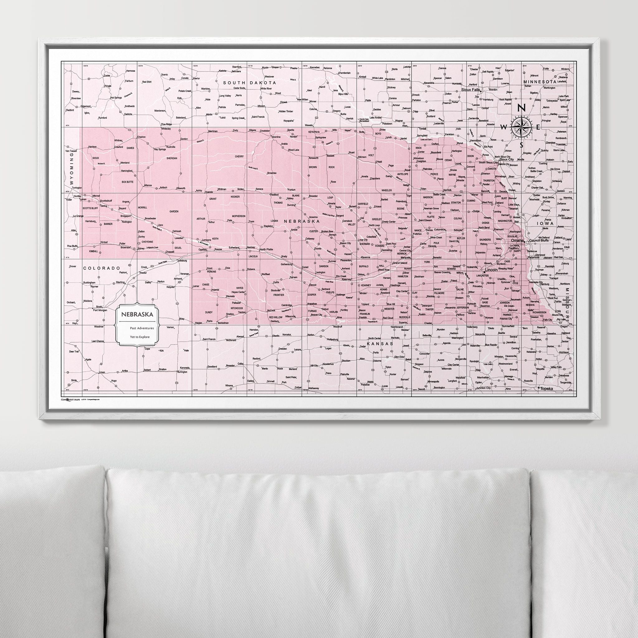 Push Pin Nebraska Map (Pin Board) - Pink Color Splash CM Pin Board