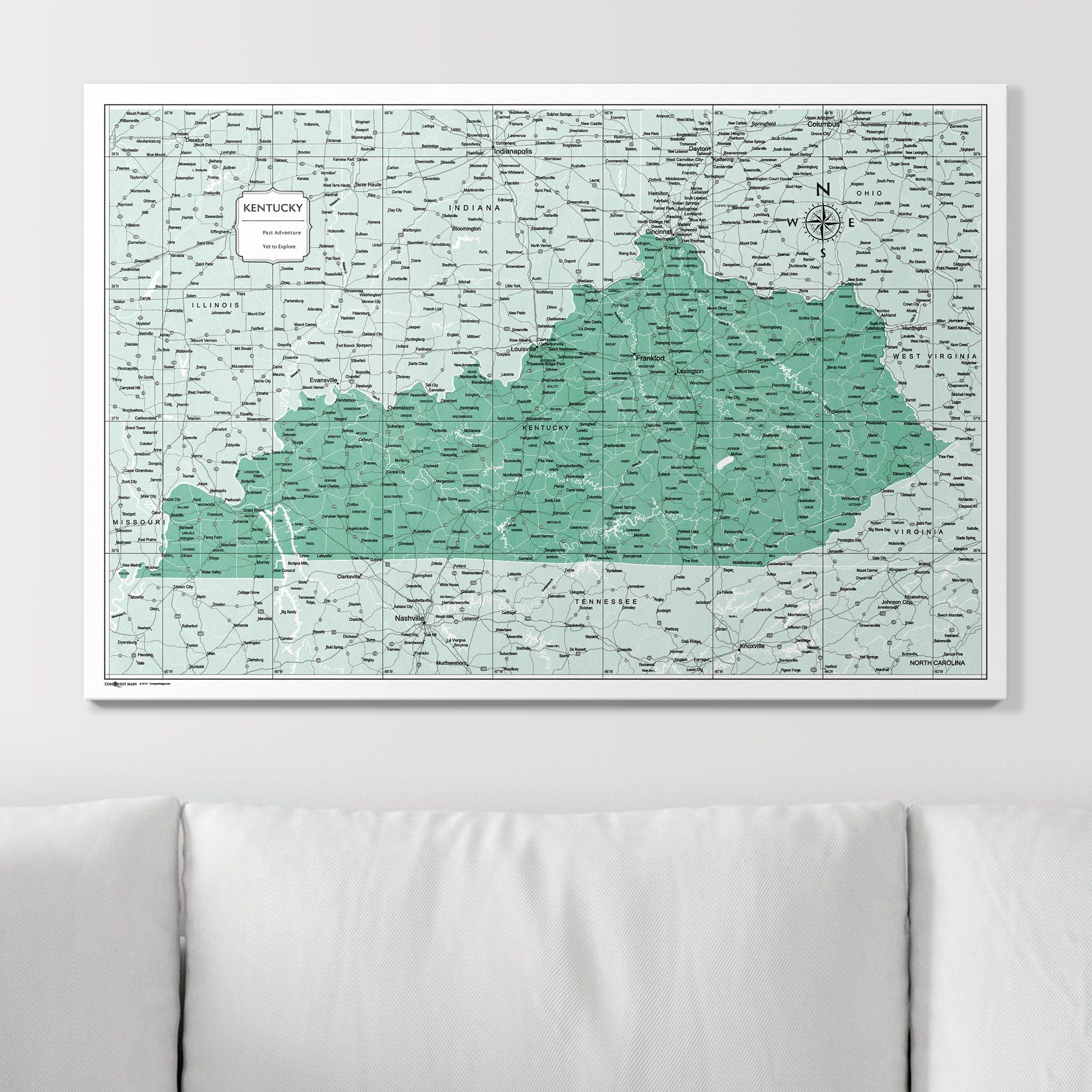 Push Pin Kentucky Map (Pin Board) - Green Color Splash CM Pin Board