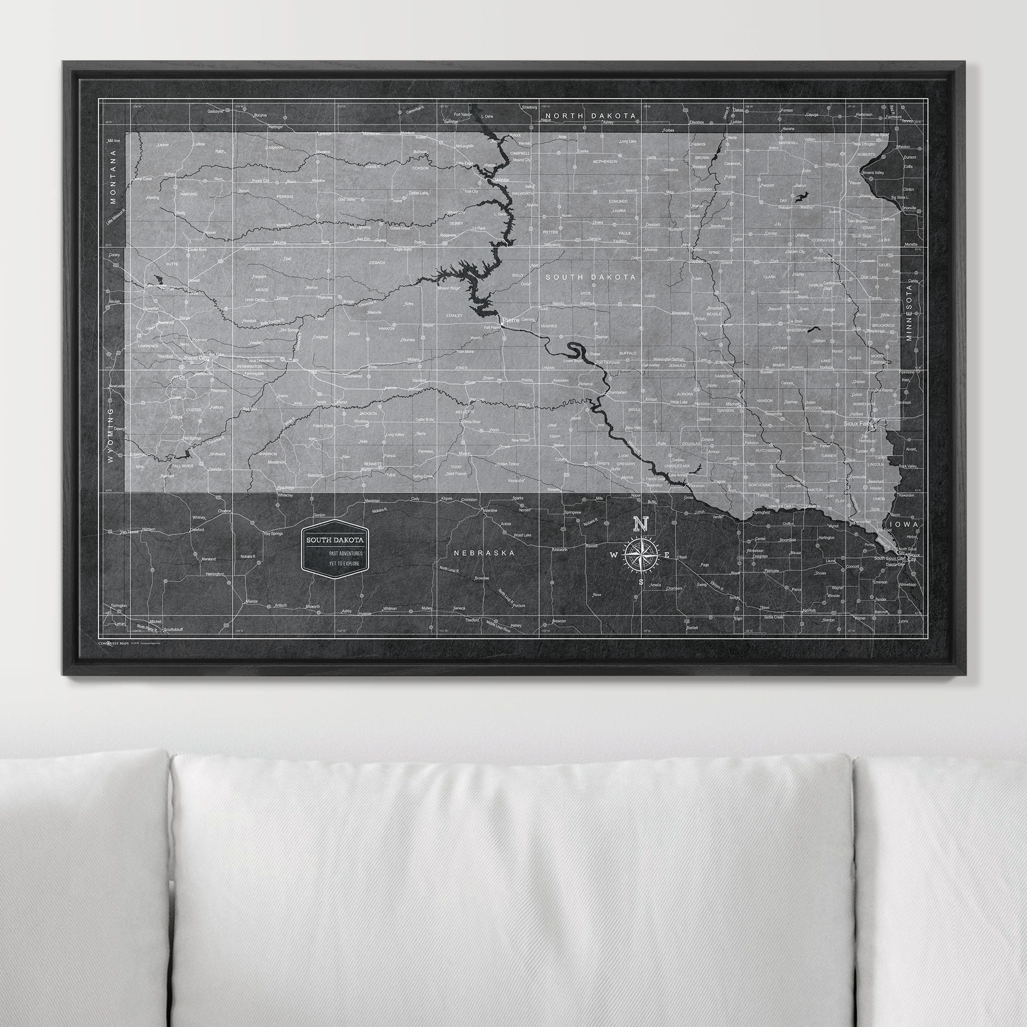 Push Pin South Dakota Map (Pin Board) - Modern Slate CM Pin Board