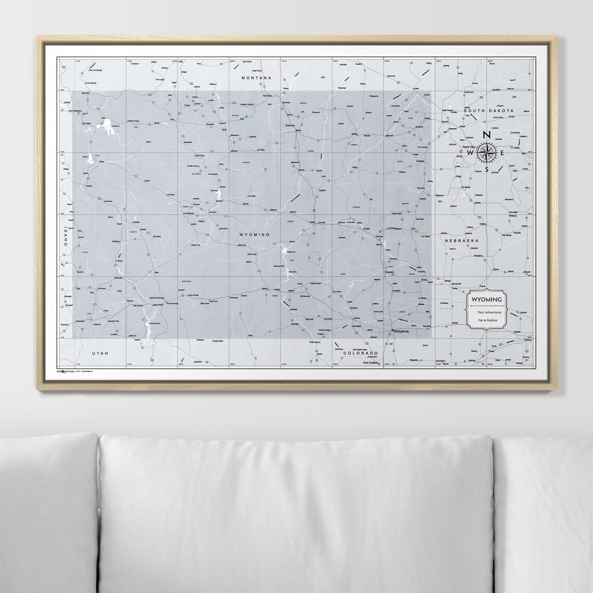 Push Pin Wyoming Map (Pin Board) - Light Gray Color Splash CM Pin Board
