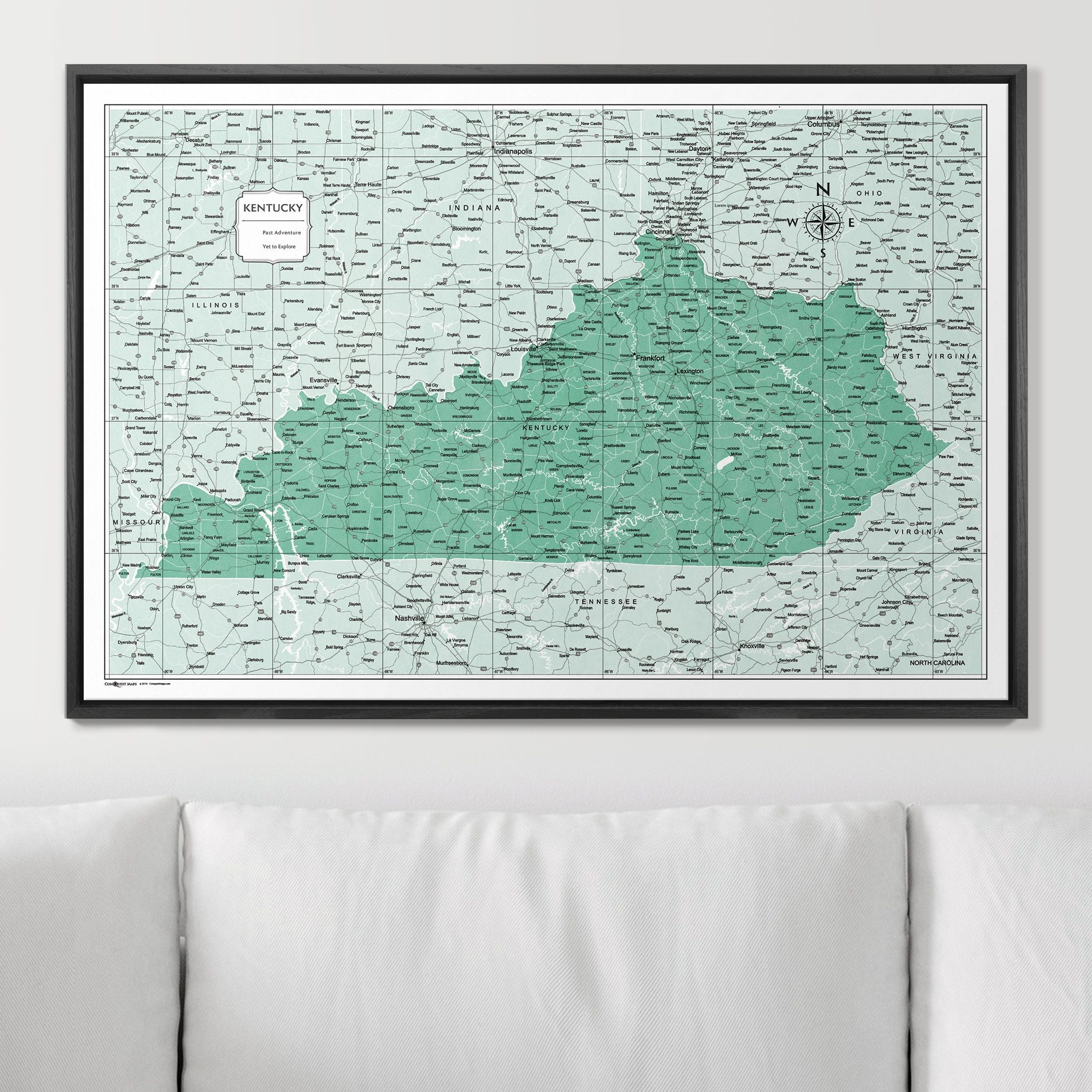 Push Pin Kentucky Map (Pin Board) - Green Color Splash CM Pin Board