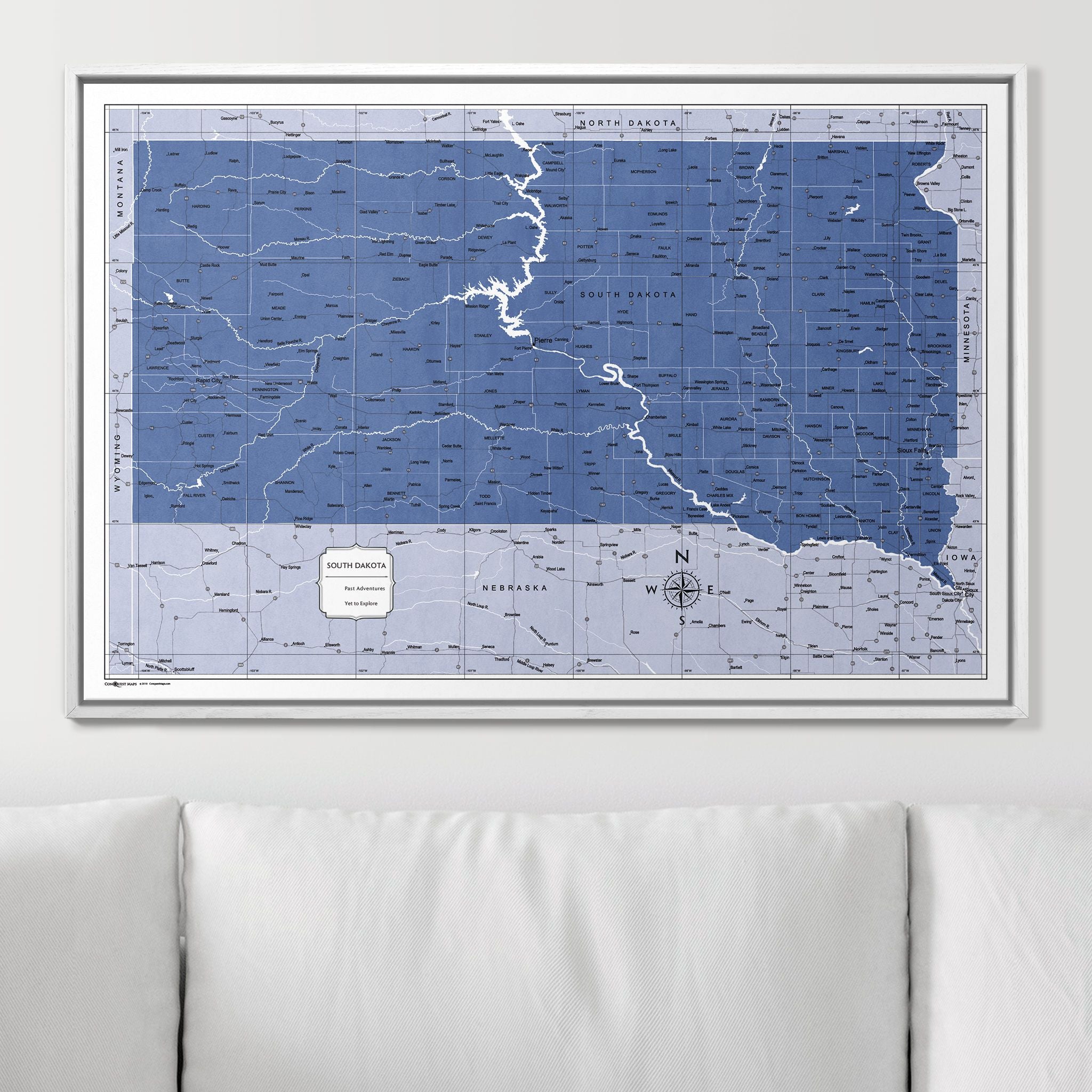 Push Pin South Dakota Map (Pin Board) - Navy Color Splash CM Pin Board