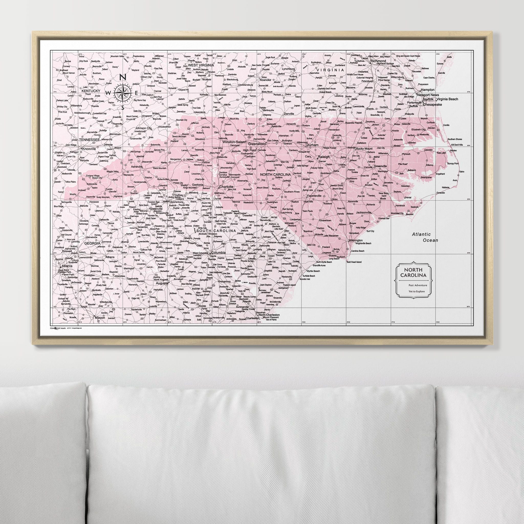 Push Pin North Carolina Map (Pin Board) - Pink Color Splash CM Pin Board