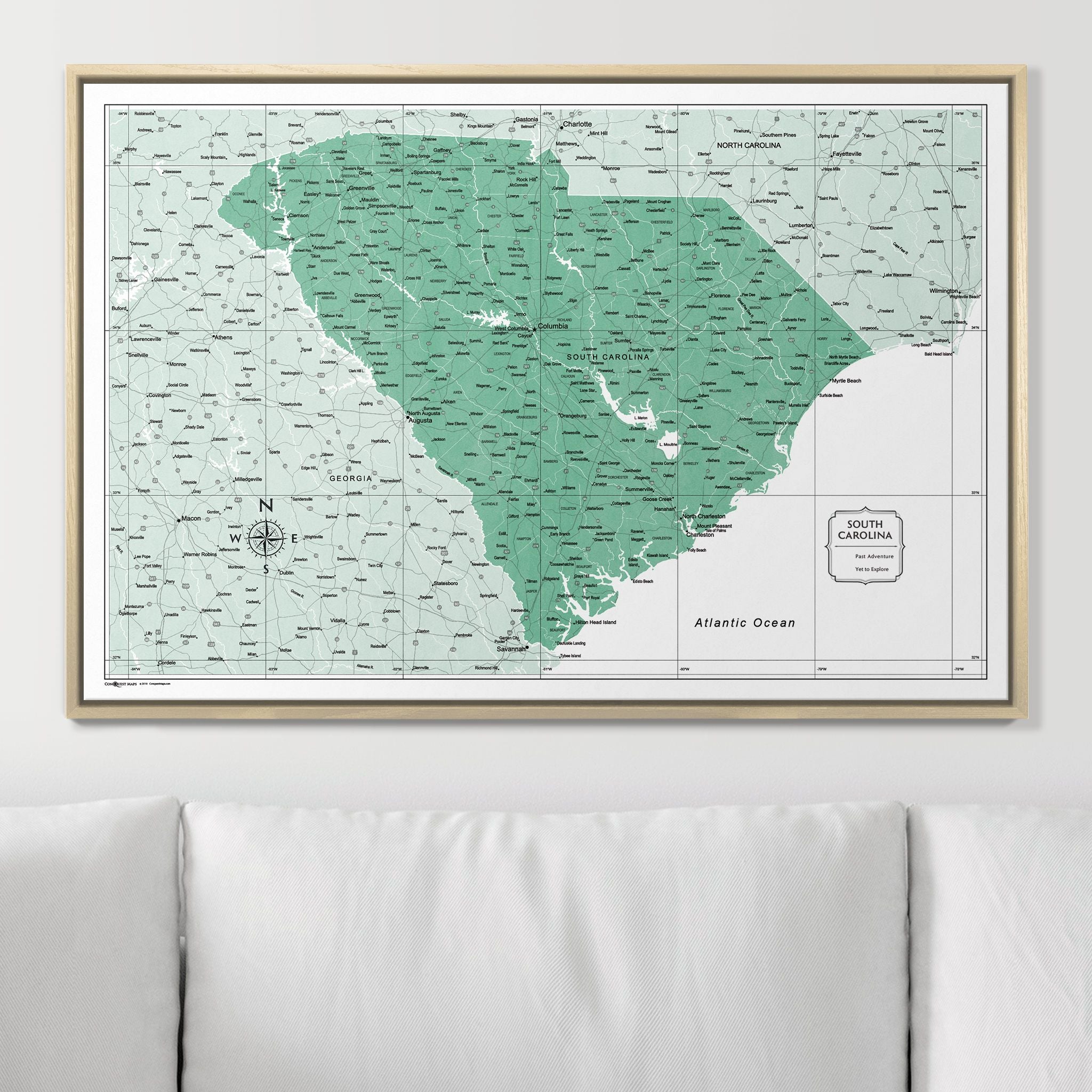 Push Pin South Carolina Map (Pin Board) - Green Color Splash CM Pin Board
