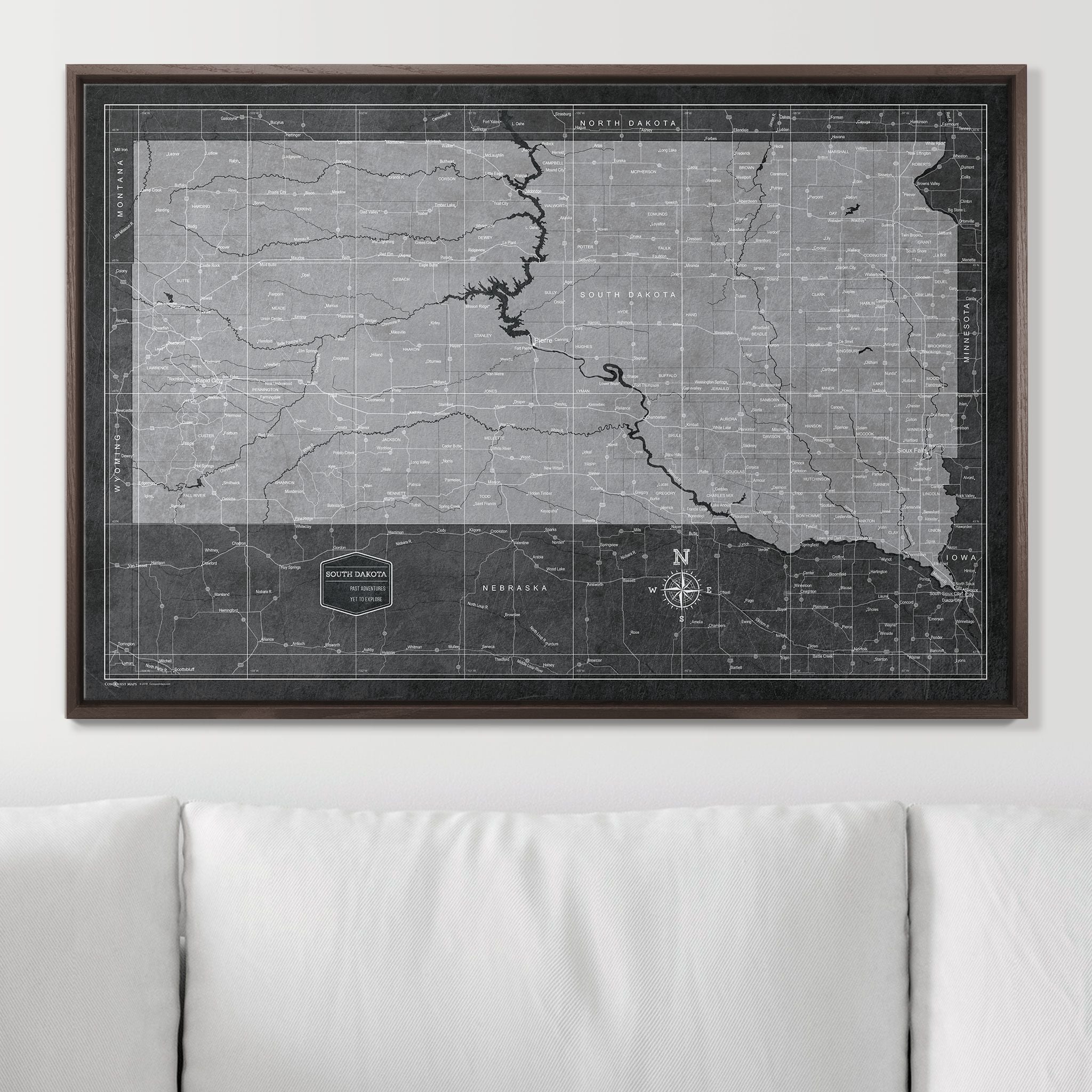 Push Pin South Dakota Map (Pin Board) - Modern Slate CM Pin Board