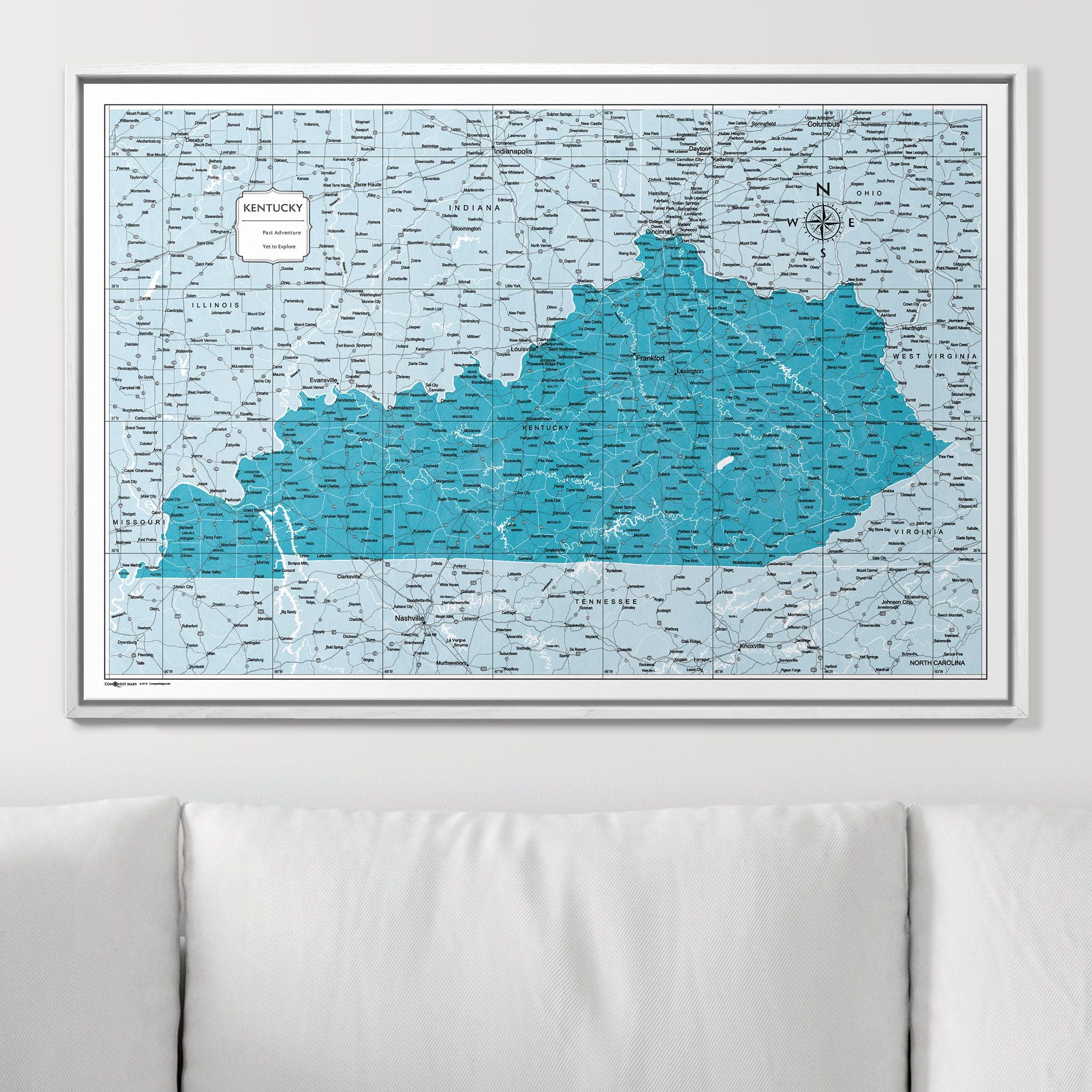 Push Pin Kentucky Map (Pin Board) - Teal Color Splash CM Pin Board