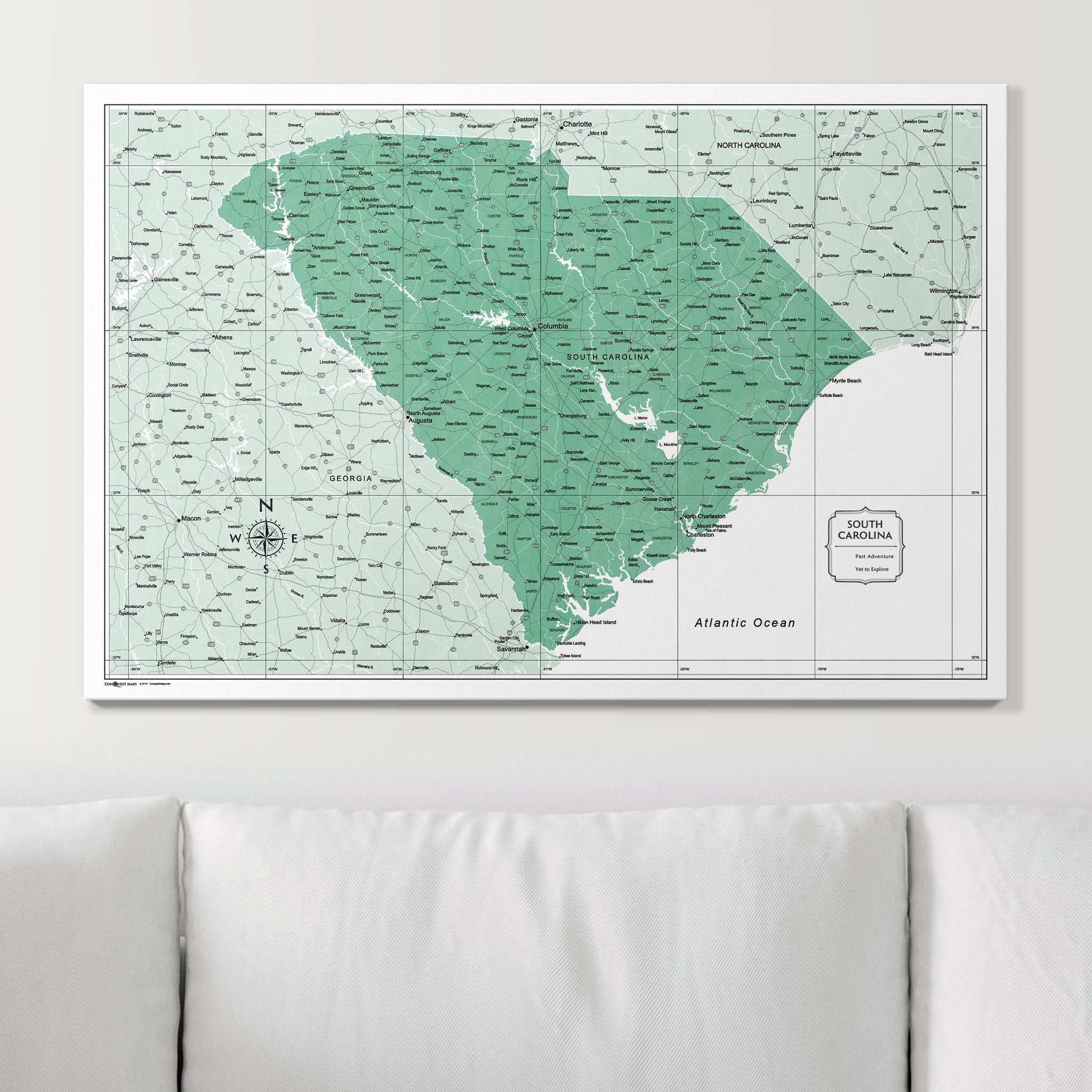 Push Pin South Carolina Map (Pin Board) - Green Color Splash CM Pin Board