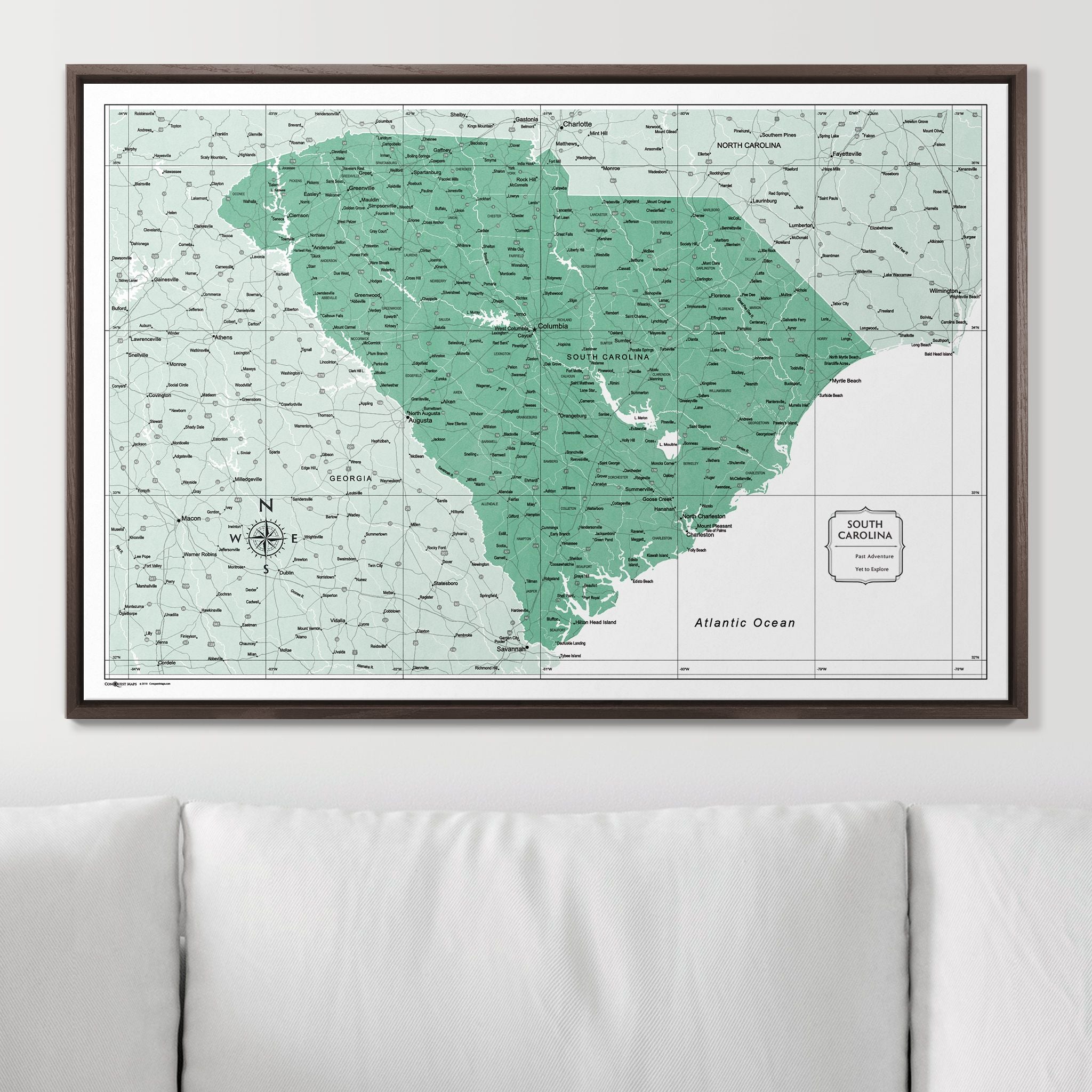 Push Pin South Carolina Map (Pin Board) - Green Color Splash CM Pin Board