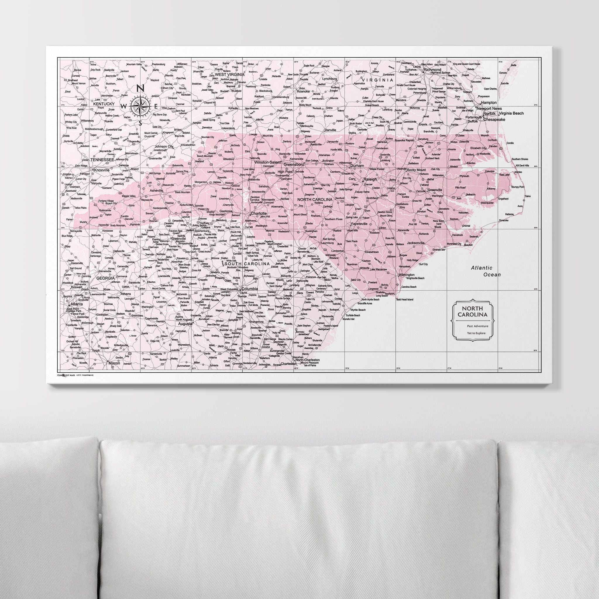 Push Pin North Carolina Map (Pin Board) - Pink Color Splash CM Pin Board