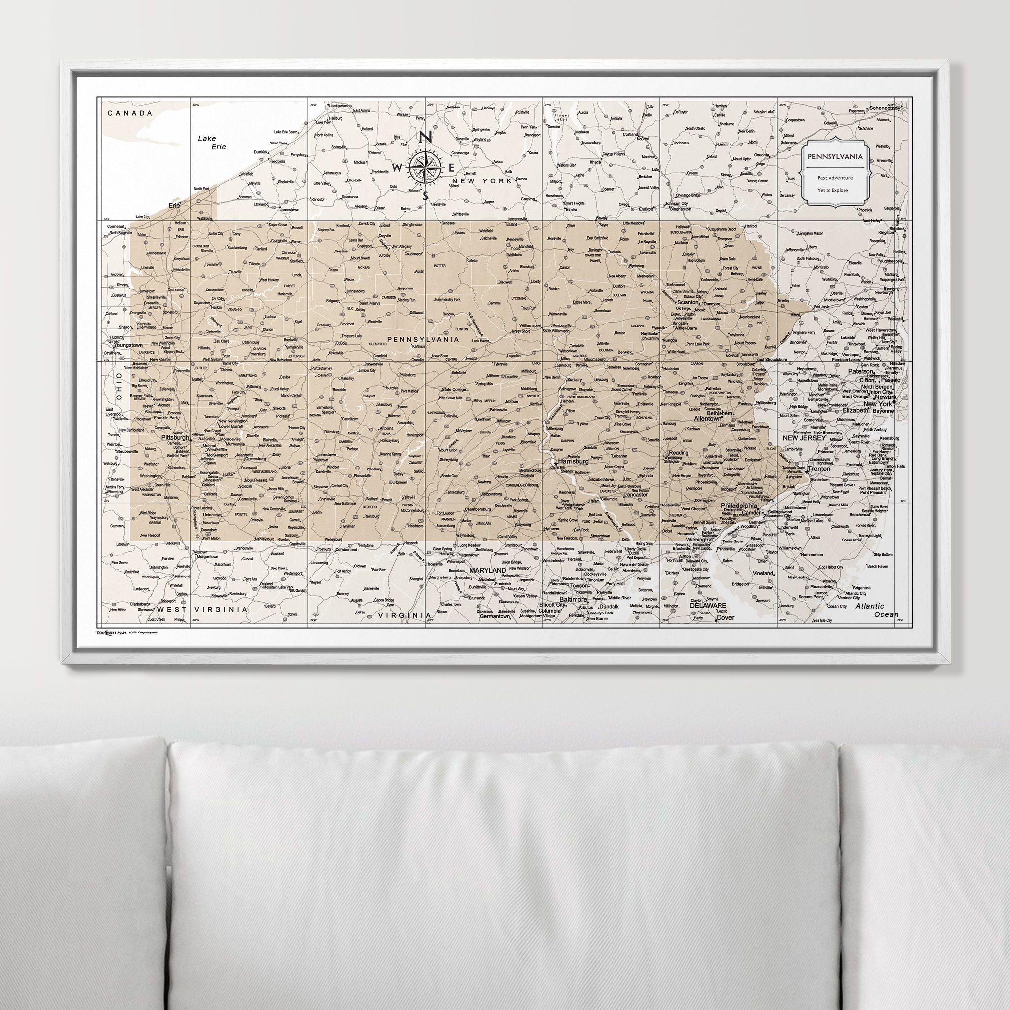 Push Pin Pennsylvania Map (Pin Board) - Light Brown Color Splash CM Pin Board