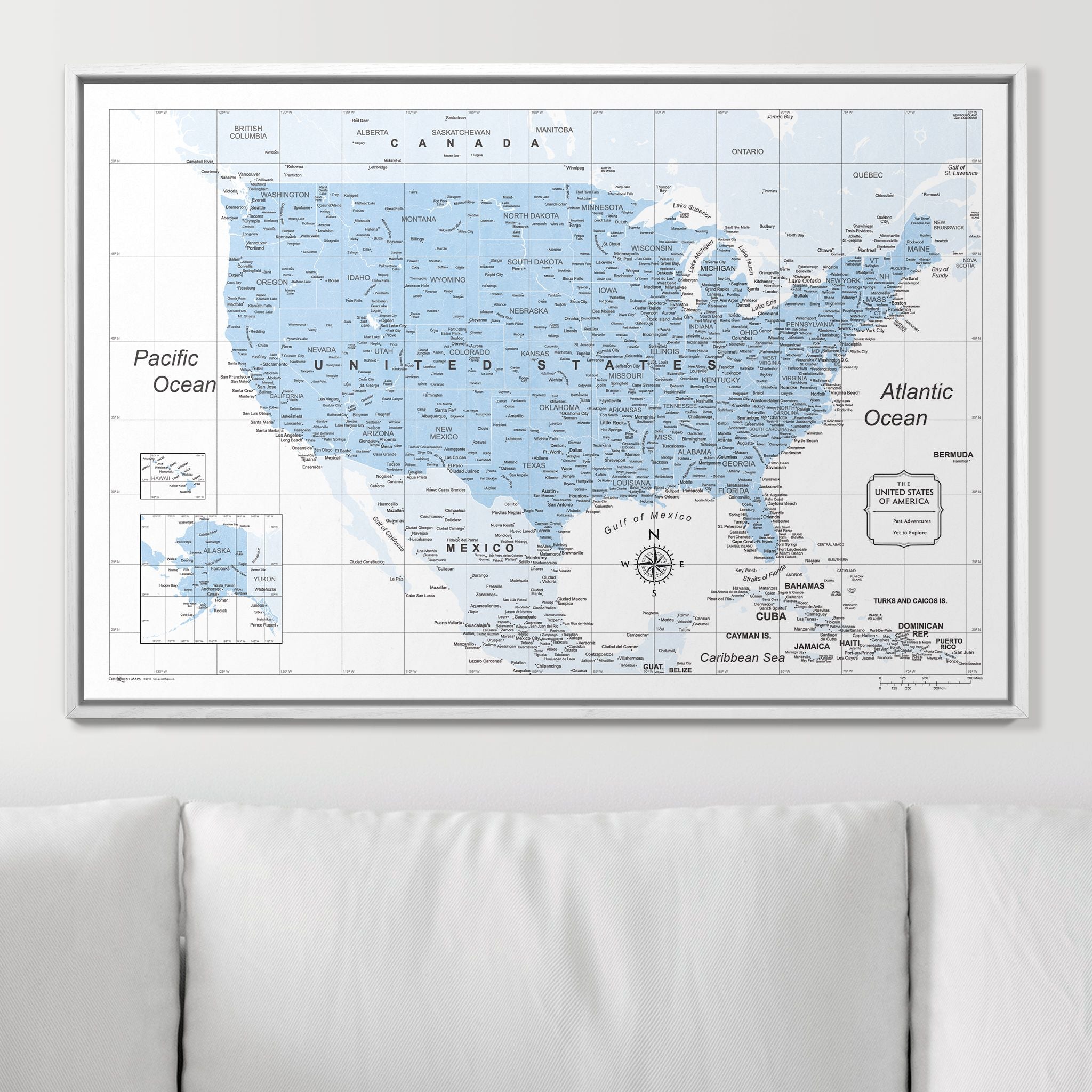 Push Pin USA Map (Pin Board) - Light Blue Color Splash CM Pin Board
